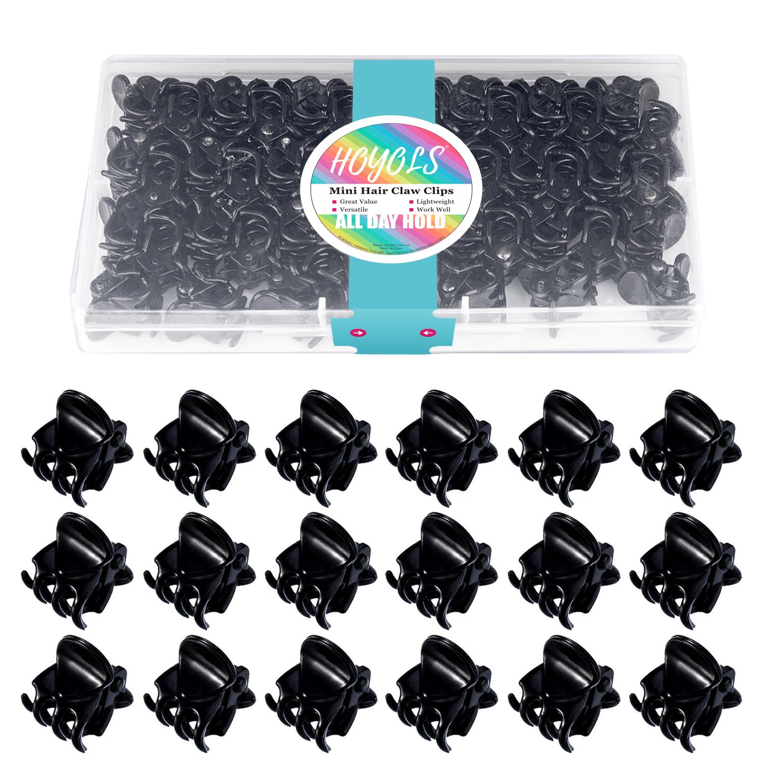 Hoyols 48 pcs Black Hair Clips Small, Mini Hair Claw Clips Jaw Clamp for Women Girls Fine Short Medium to Thick Hair, Little Non