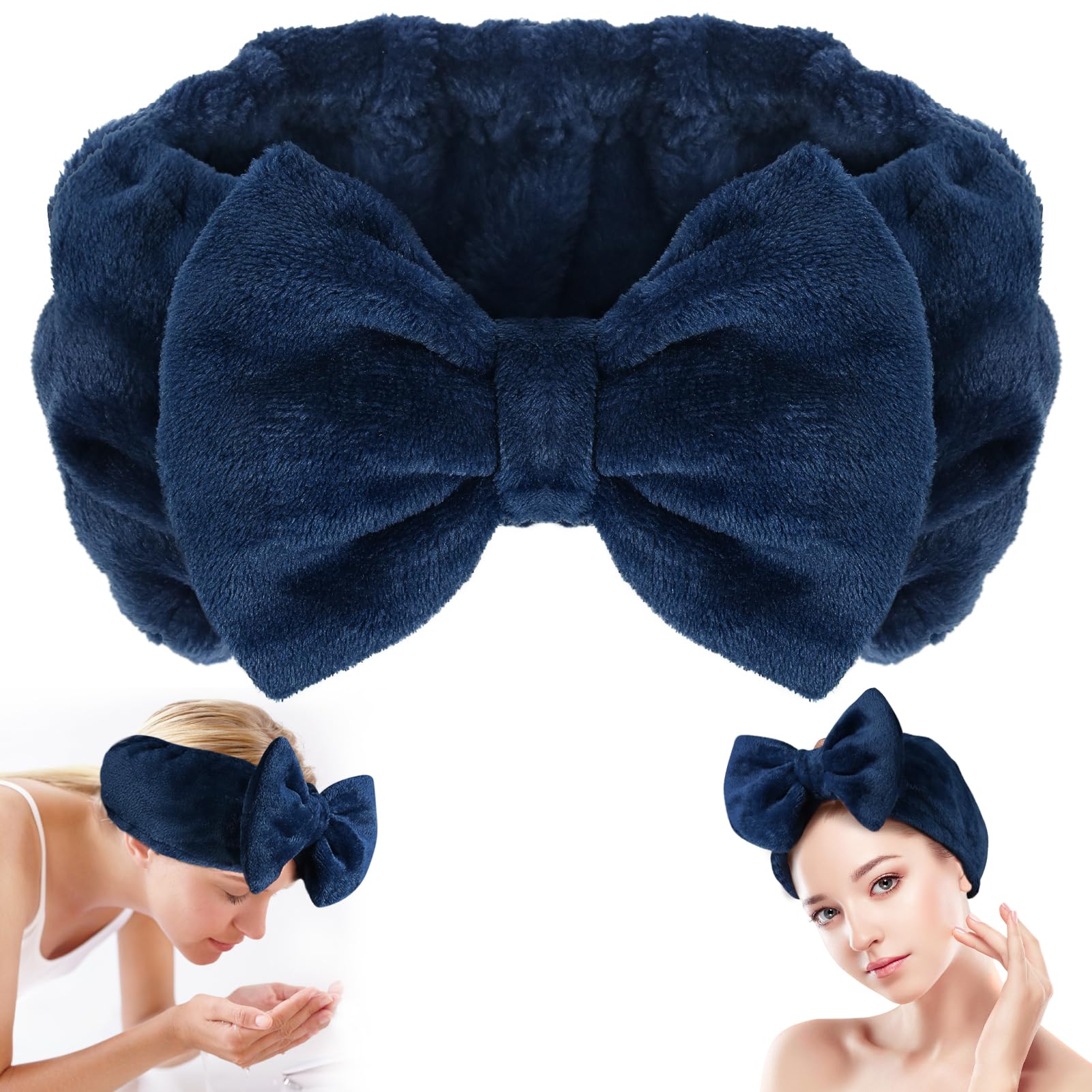 Shintop Face Wash Headband, Soft Spa Headband Carol Fleece Makeup Headband With Cute Bow Elastic Headband For Skincare Facial Ma