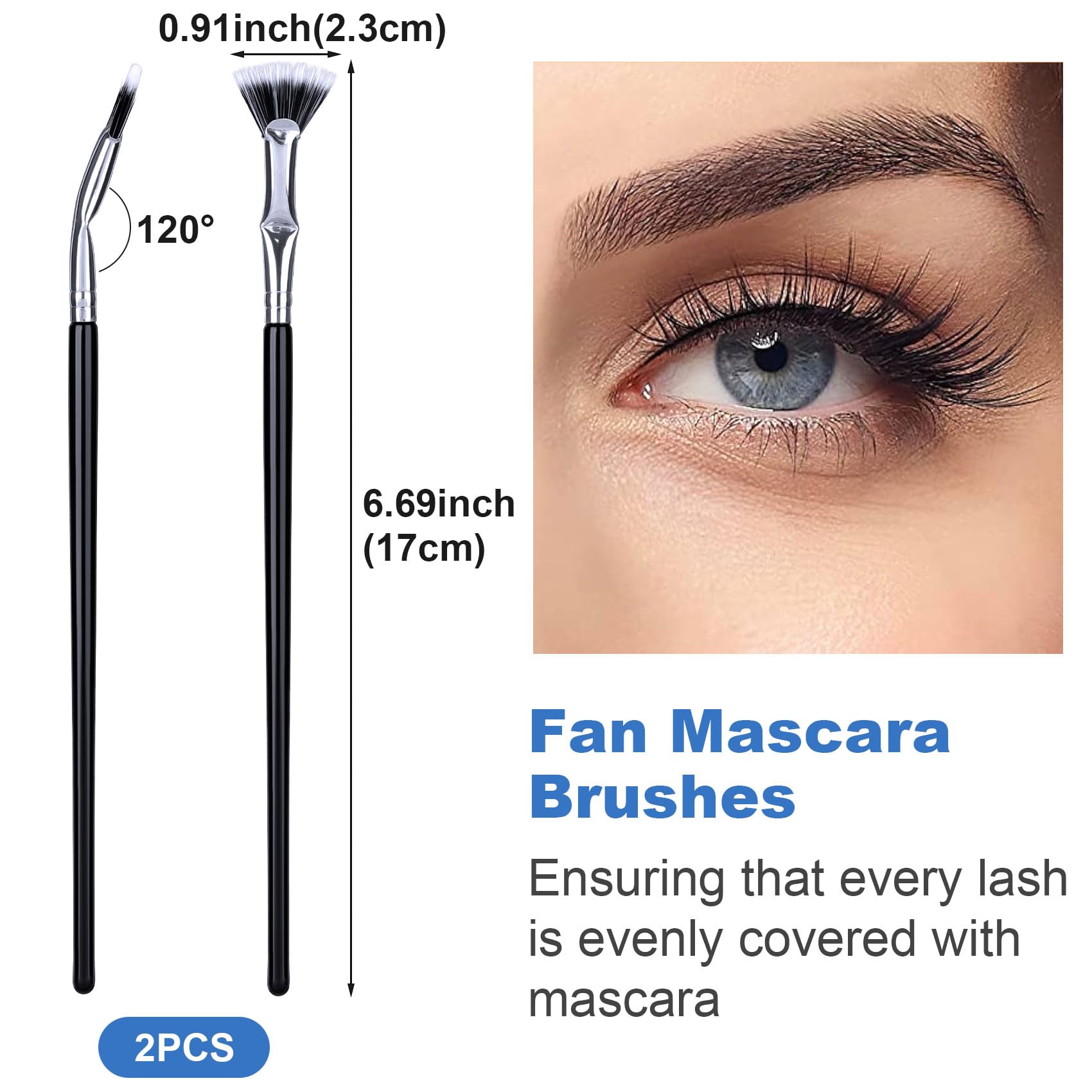 Pagow 2Pcs Folding Angle Scalloped Lash Brush, 2024 New Mascara Fan Brush, Eyelash Comb Separator Makeup Tool, Multifunctional F