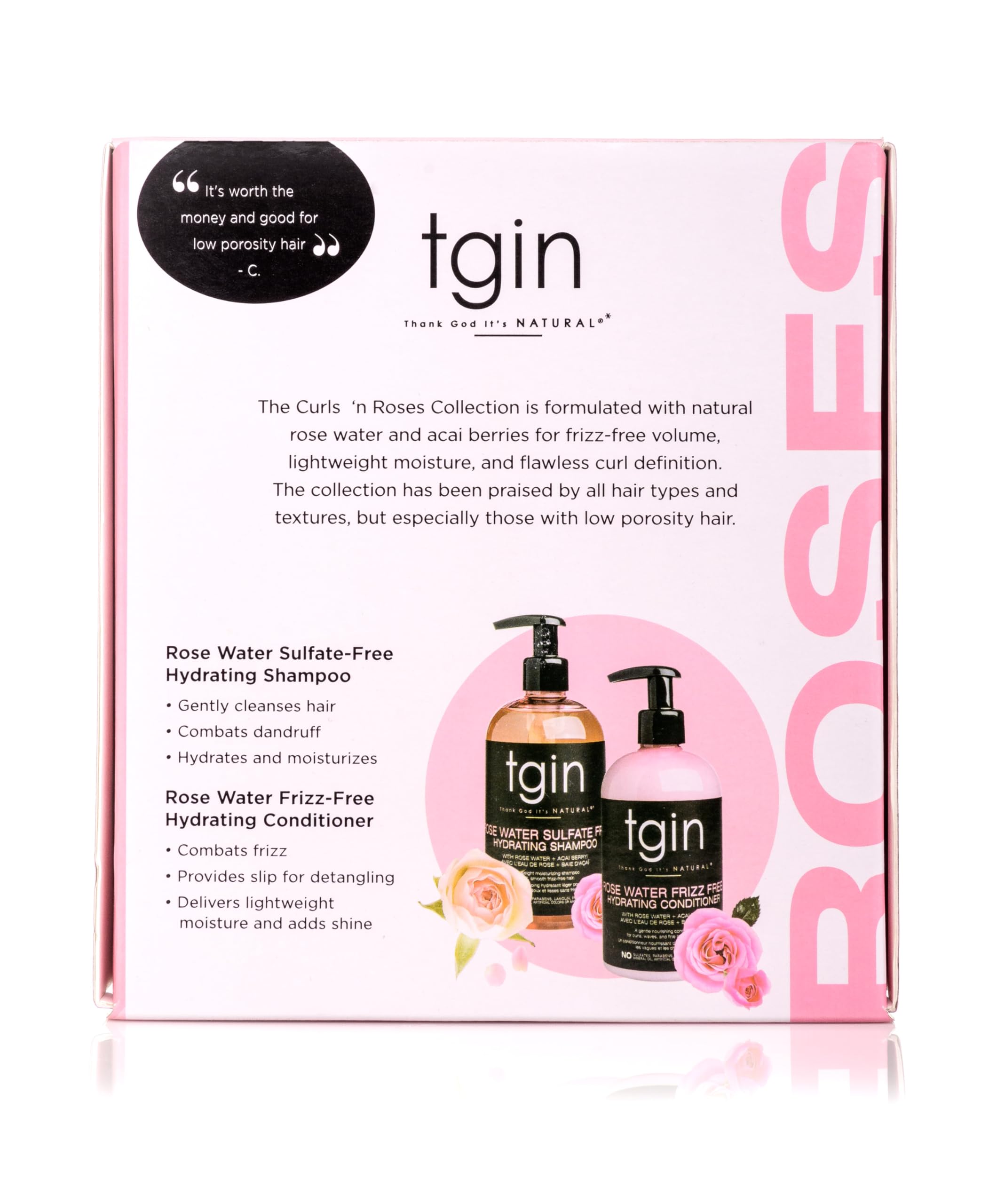 Tgin Rose Water Shampoo + Conditioner Duo - For Natural / Dry/Fine/Color Treated Hair - Curls - Waves - Low Porosity - 13Oz
