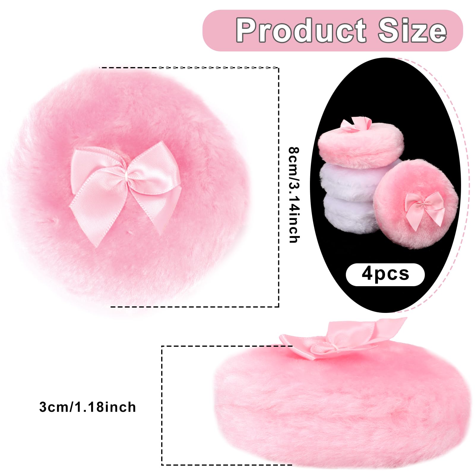 4Pcs Large Fluffy Powder Puff, White Powder Puff, Powder Puffs For Face Powder, Ultra Soft Body Powder Puff, Soft Face Body Powd
