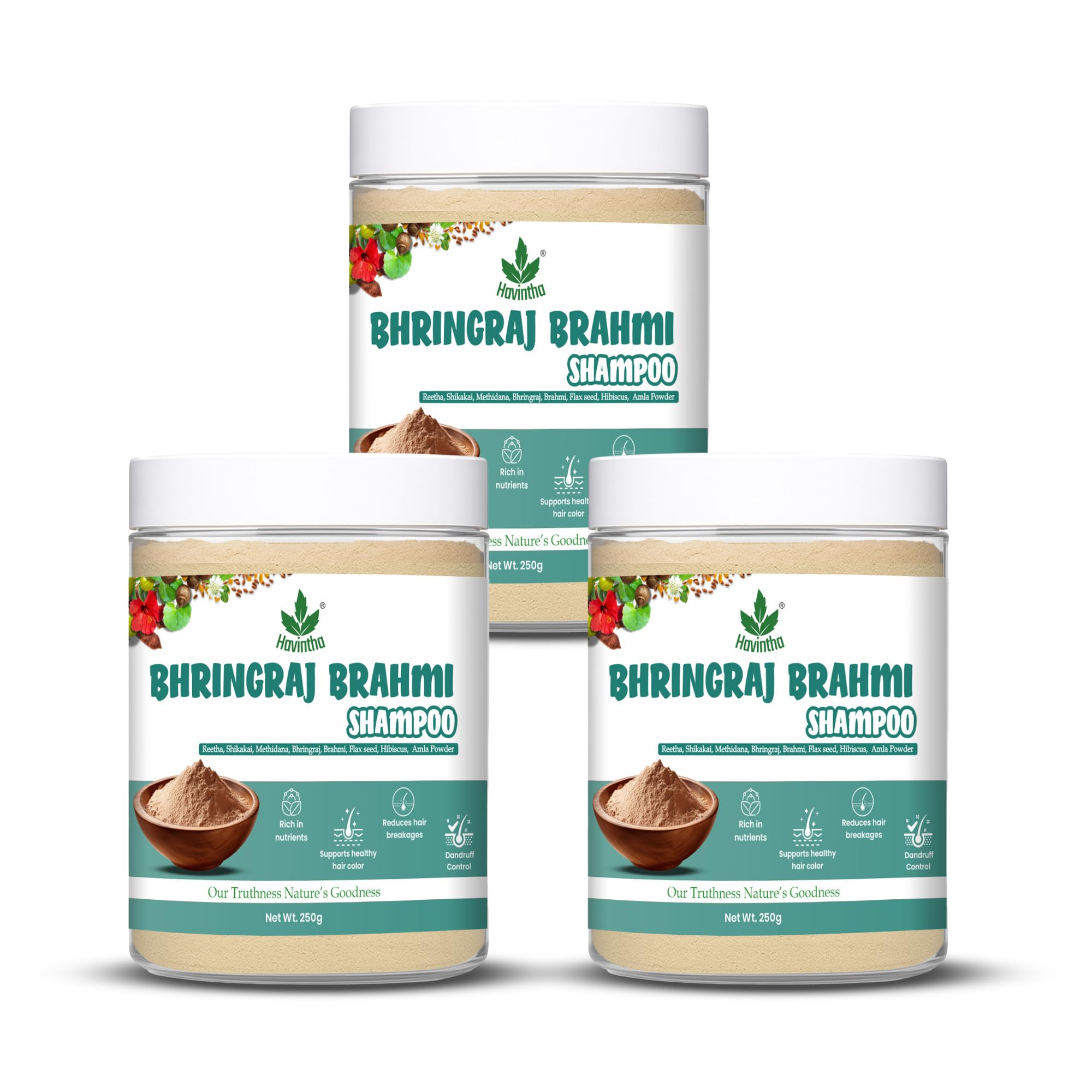 Havintha Natural Shampoo For Hair | With Amla Reetha Shikakai Methidana Hibiscus Bhringraj Brahmi And Flax Seed Powder | Herbal 