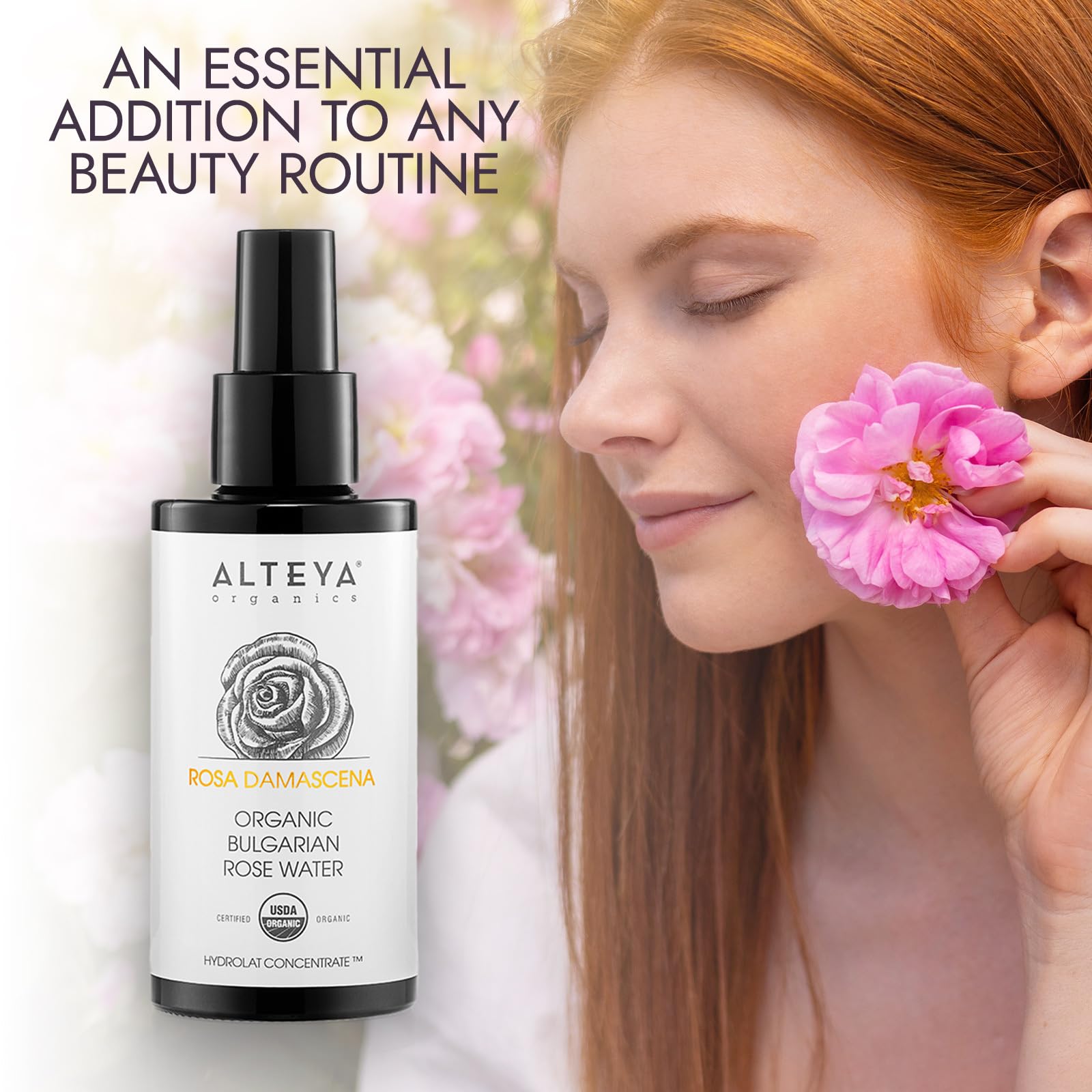 Alteya Organics Rose Water Usda Certified Organic Facial Toner, 3.4 Fl Oz/100Ml Pure Bulgarian Rosa Damascena Flower Water, Awar