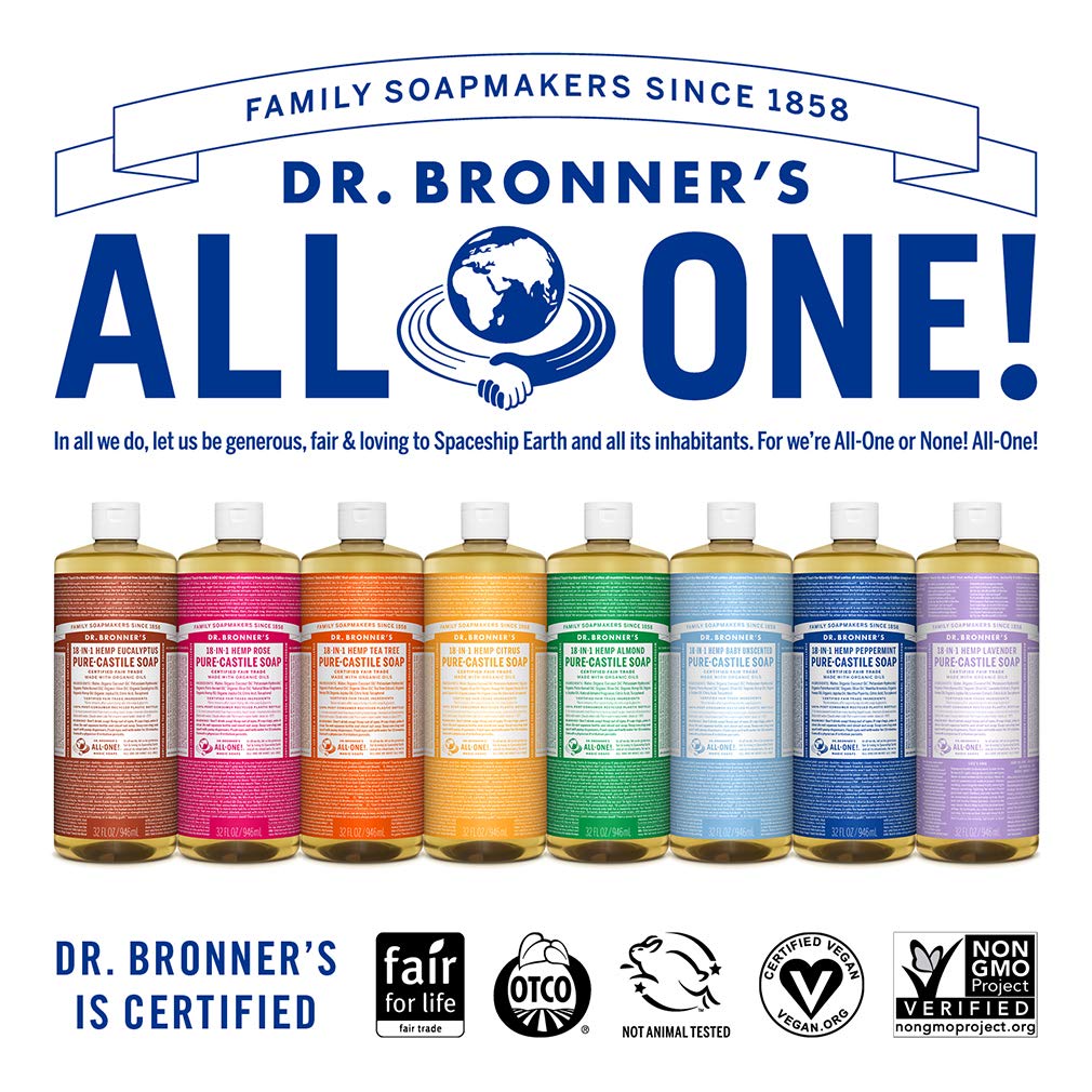 Dr. Bronners - Pure-Castile Liquid Soap (Tea Tree, 32 Ounce) - Made With Organic Oils, 18-In-1 Uses: Acne-Prone Skin, Dandruff,
