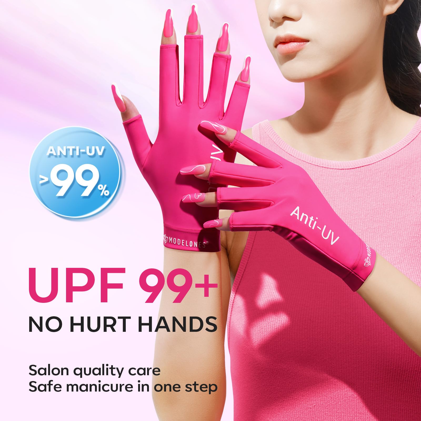 Modelones Uv Gloves For Gel Manicure, Premium Upf99+ Uv Protection Gloves For Uv/Led Gel Nail Lamp Manicure, Nail Art Skin Care
