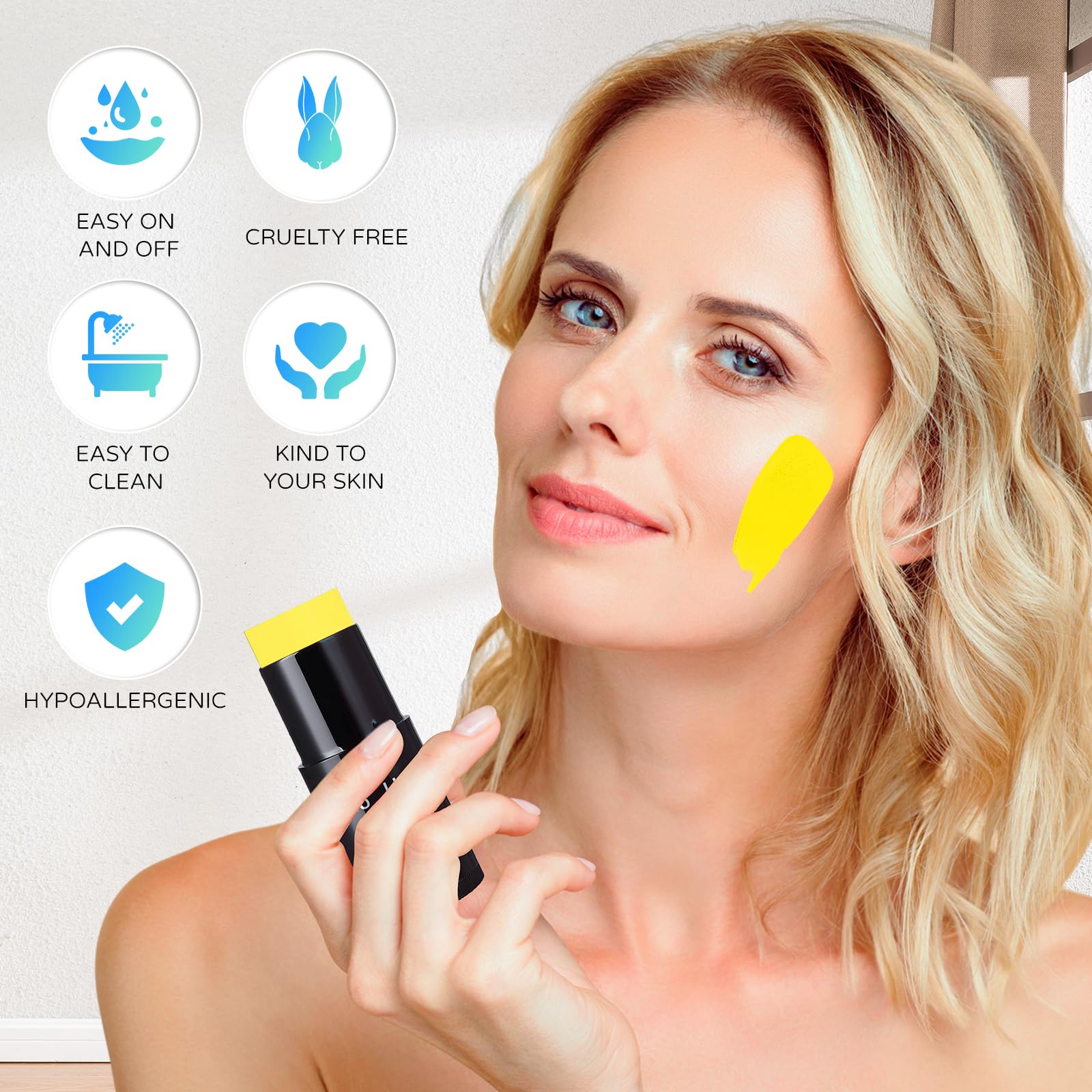 Go Ho Yellow Face Body Paint Stick,Water Based Washable Yellow Face Paint Stick,Non-Toxic Full-Coverage Cream Yellow Body Paint