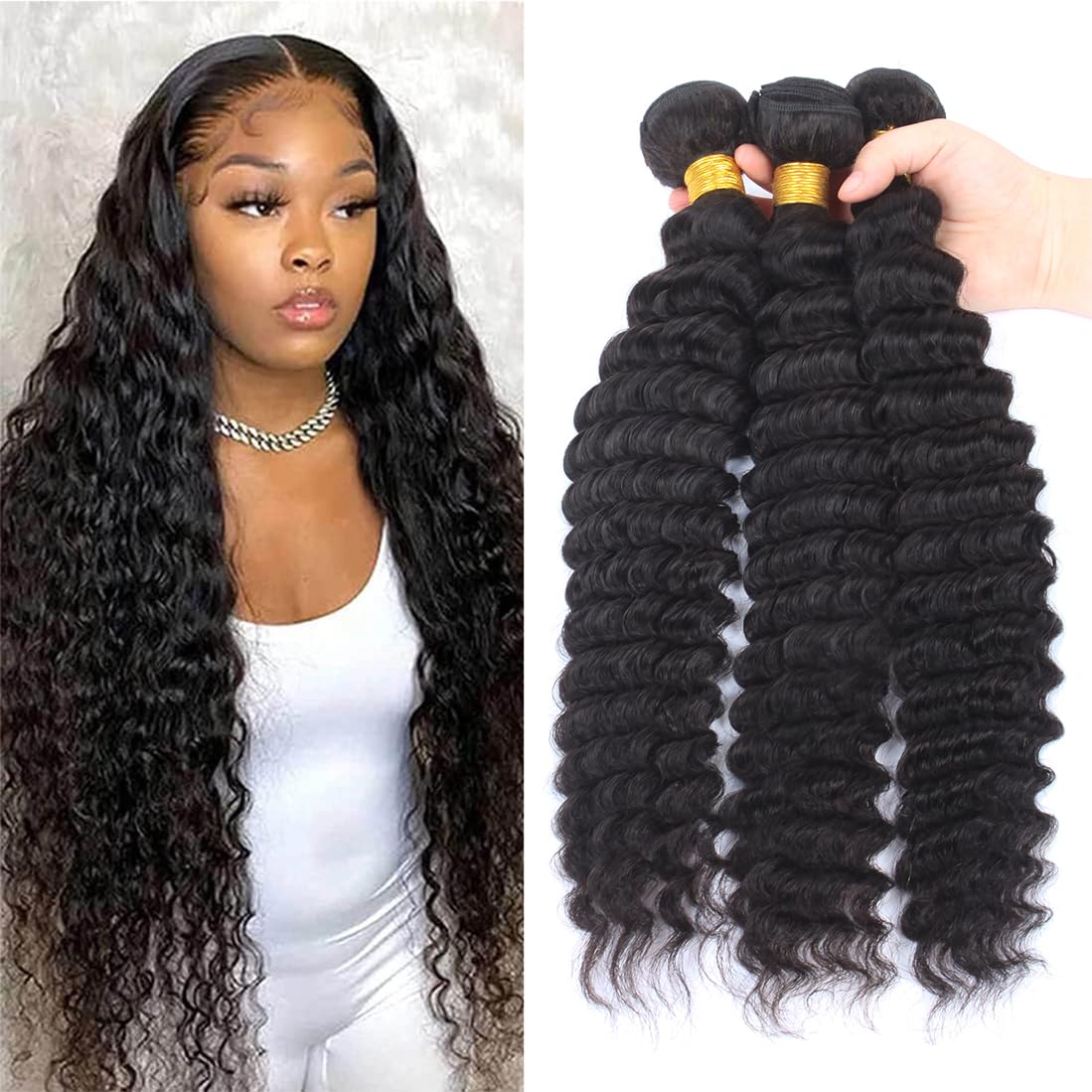 12A Grade Brazilian Virgin Hair Pineapple Deep Wave 3 Bundles 14'' 14'' 14'' 300G Virgin Remy Deep Curly Human Hair Weave Bundle