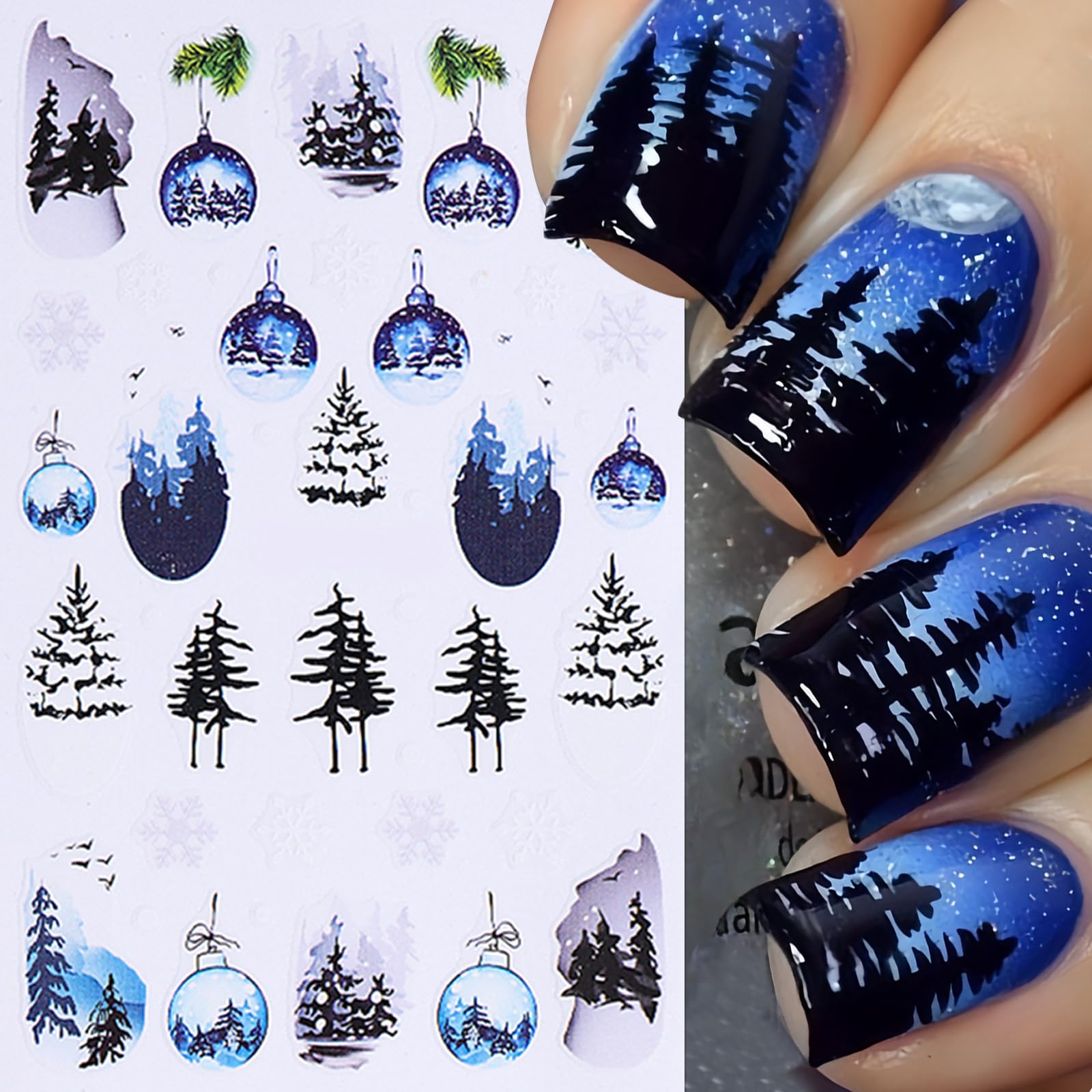 5Sheets Christmas Nail Art Stickers Decals Snowman Elk Christmas Nail Decals 3D Self-Adhesive Snowflake Christmas Nails Design W
