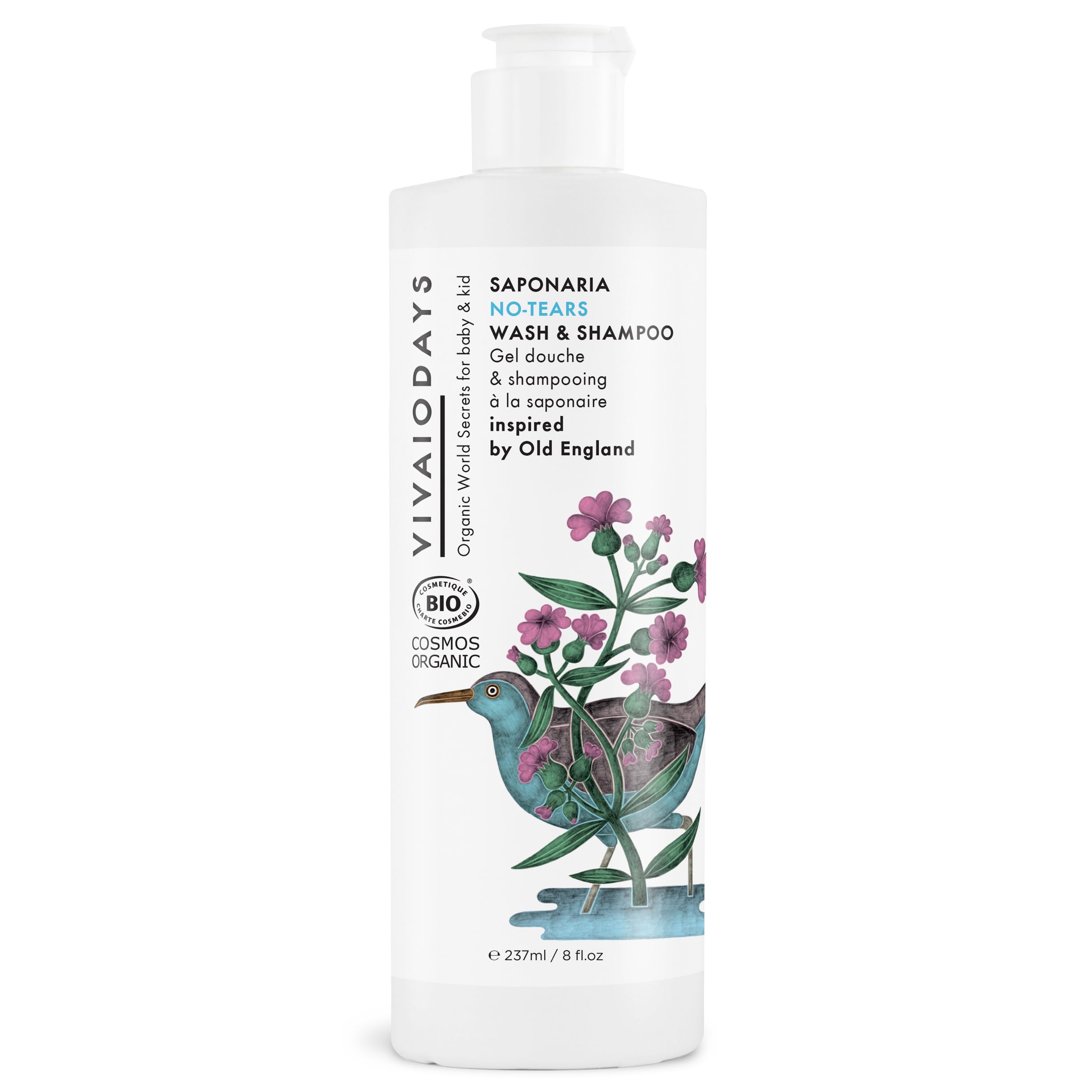 VIVAIODAYS Organic Saponaria No-Tears Wash & Shampoo, Mild, Gentle and Soap Free (8 fl.oz. | 237 ml)