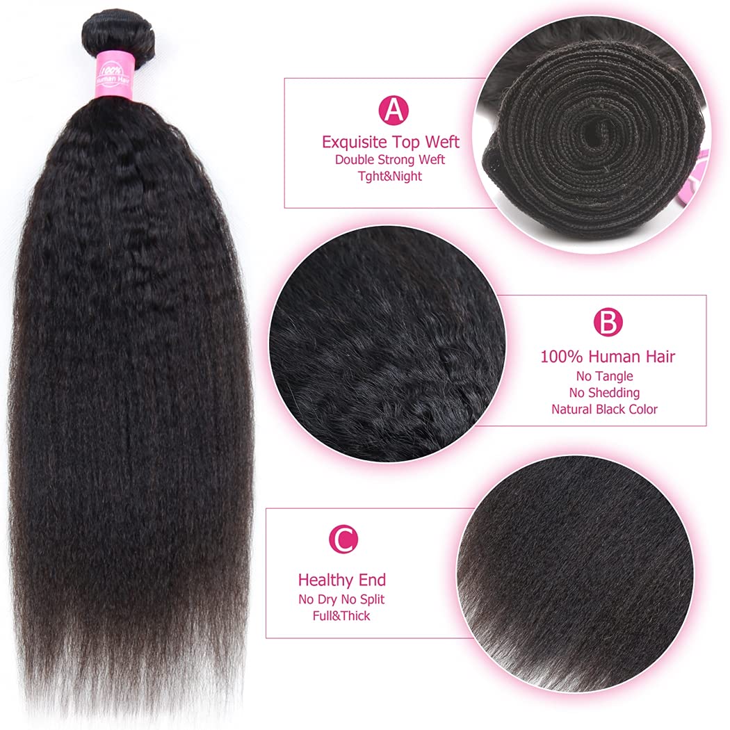 Odir Kinky Straight Human Hair Bundles 18 20 22 24 Inch Unprocessed 9A Brazilian Yaki Straight Virgin Hair 4 Bundles Remy Hair E