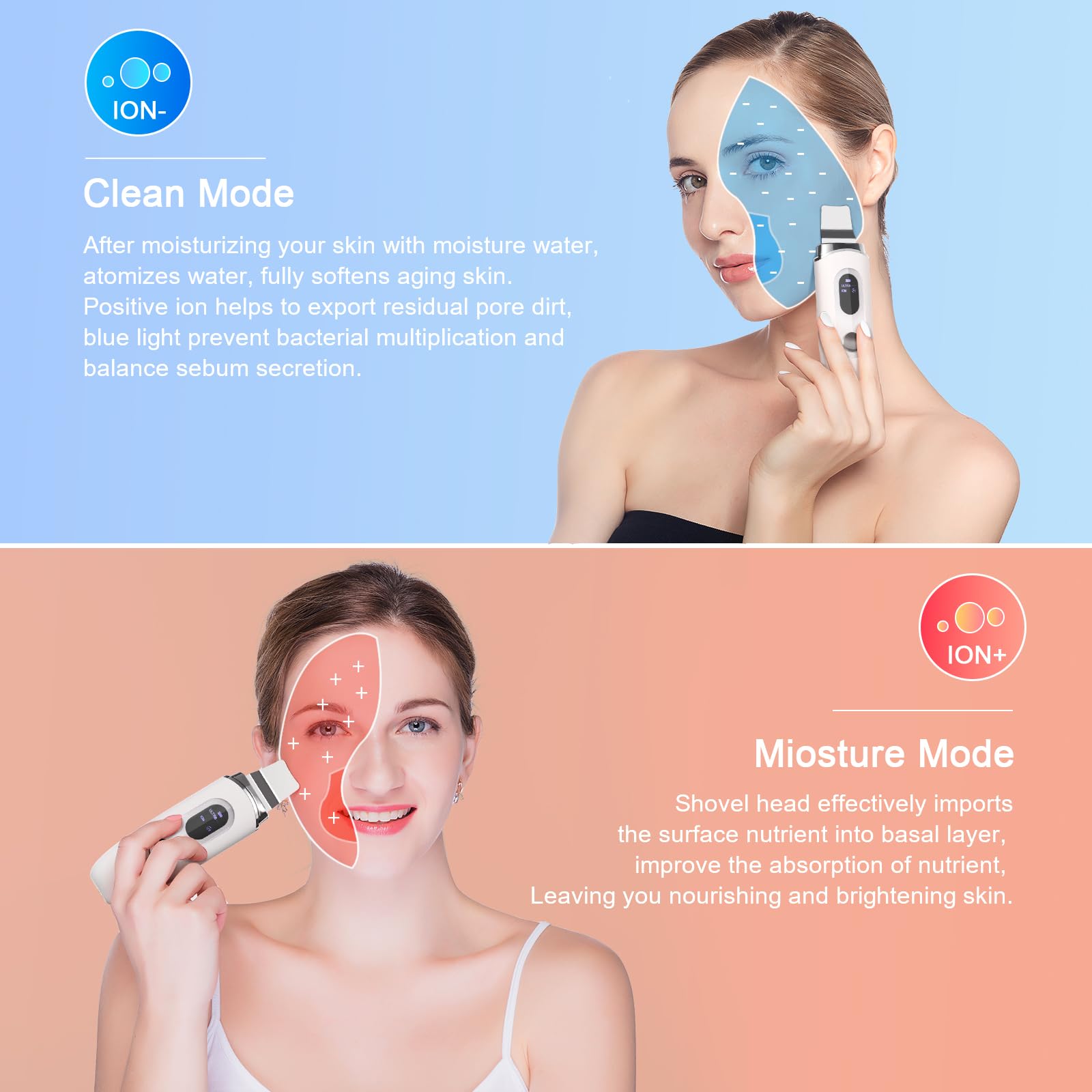 Skin Scrubber Face Skin Spatula Facial Scrubber Spatula Blackhead Remover Tools With 4 Modes, Lcd Display, Waterproof