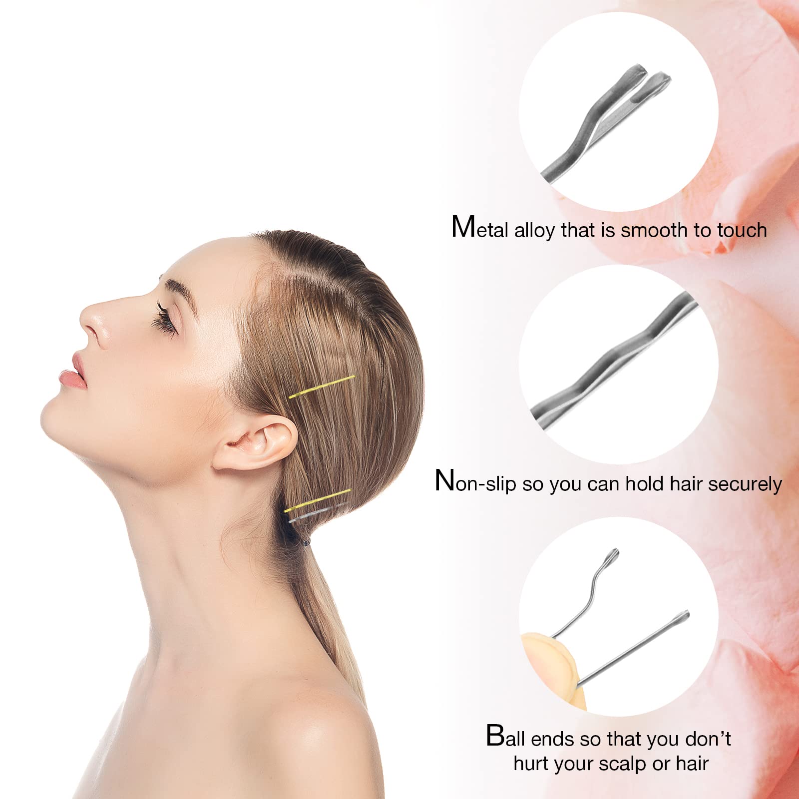 Hoyols Hair Pins Silver Gray, Crimped Grip Bobby Pin, Secure Hold Wavy Slide Proof Hair Styling Pins Holder For Gray Hair Women
