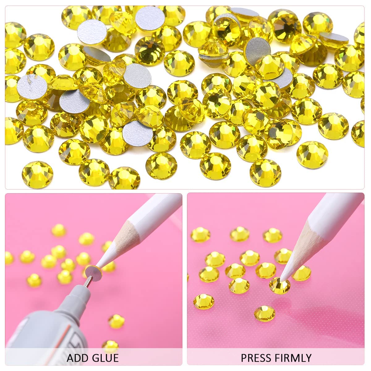 Novani Lemon Yellow Rhinestones 3000Pcs Flatback Crystal Round Loose Gemstones Glass Rhinestones For Crafts Makeup Nail Art Clot
