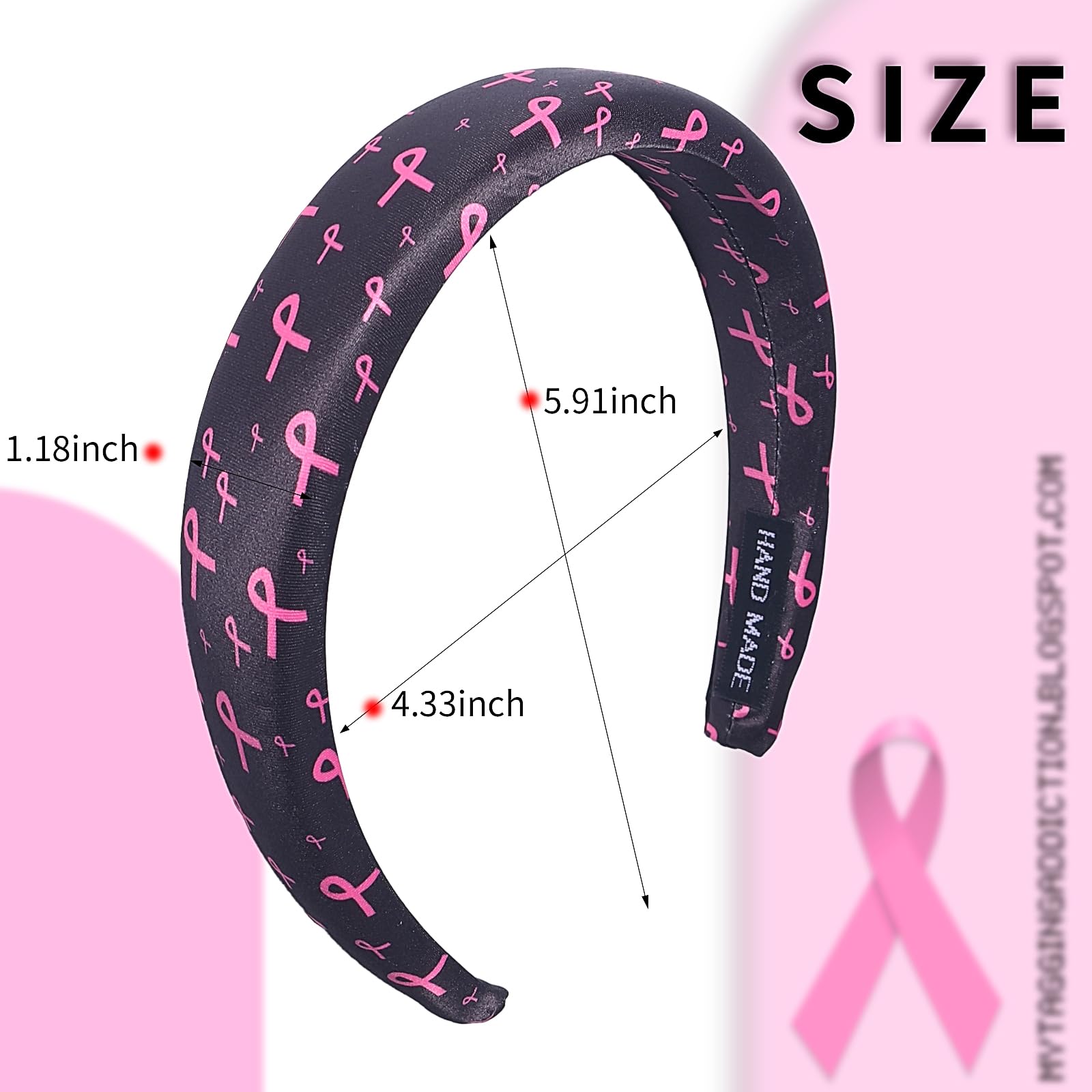 Breast Cancer Awareness Headband for Women Girls Pink Ribbon Hairband Ribbon Wide Hair Hoop Survivor Support Headwear Hair Acces