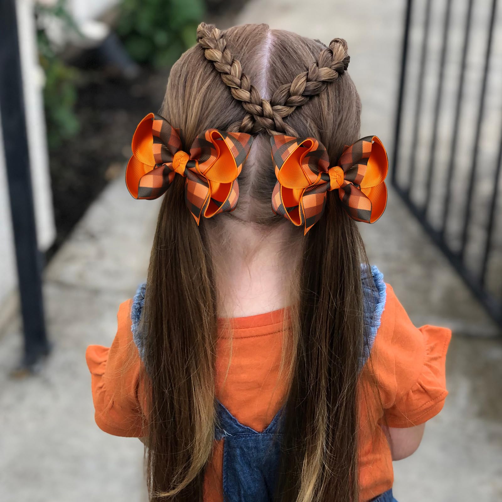 Fall Checkered Plaid Ribbon Hair Bows Clip 4.3'' For Teen Toddler Girls Happy Fall Give Thanks Day Cheer Barrette Alligator Hair