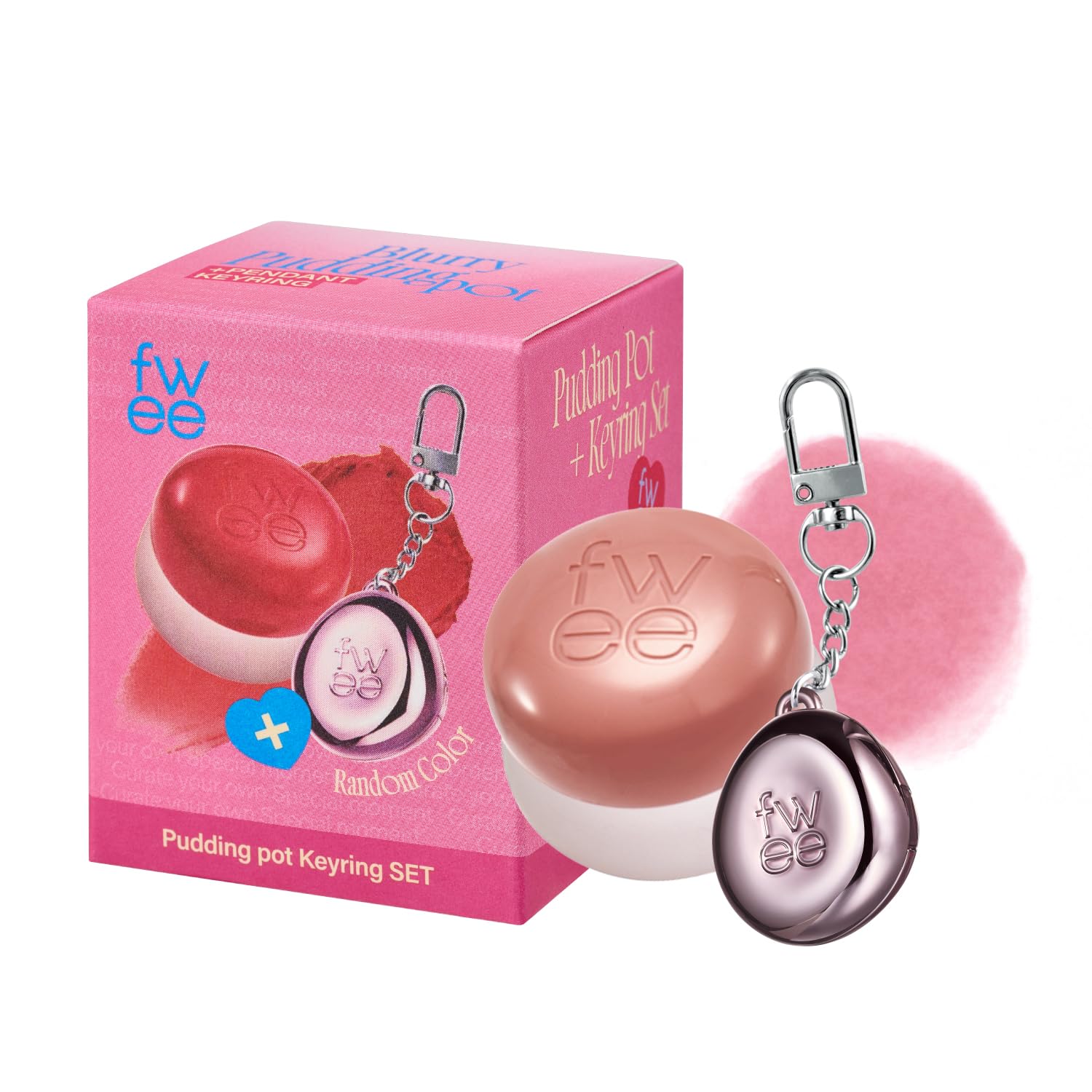 fwee Lip&Cheek Blurry Pudding Pot + Pendant Keyring | Oh! | Random Colored Keyring | Makeup Blush, Buildable Lightweight, Multi-
