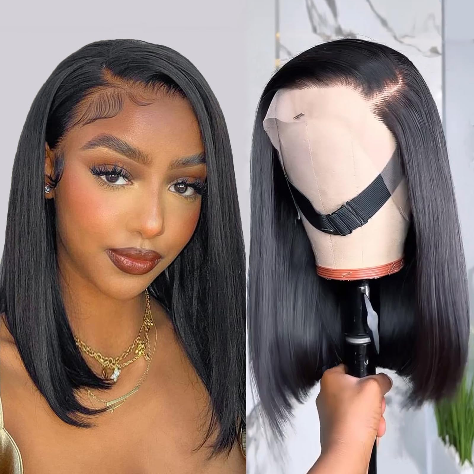 Superfect Bob Wig Human Hair 14 Inch 13x4 HD Lace Front Wigs Human Hair Glueless Pre Plucked Straight Lace Frontal Bob Wigs for 