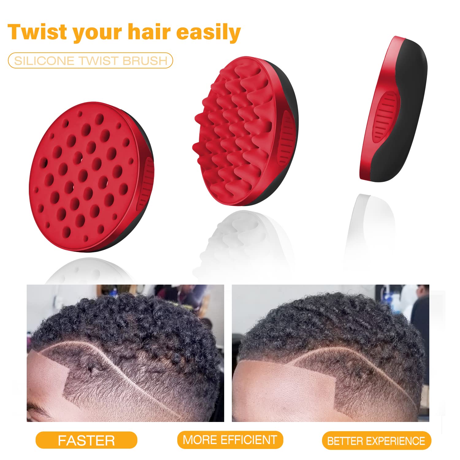 Wttorde Silicone Curly Hair Brush, Twist Wave Tool With Big And Small Holes For Afro Curls, Two-Sided Use For Men, Women, Boys,