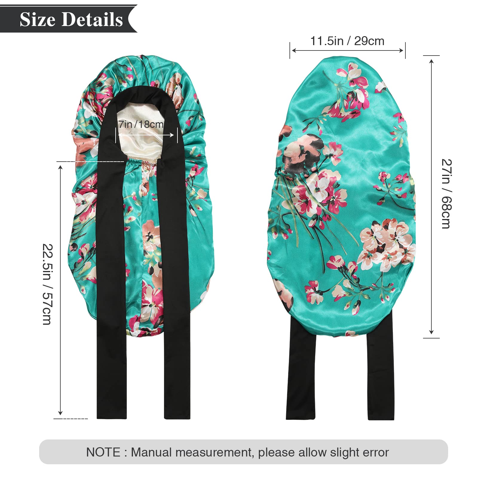 Awaytr Long Satin Bonnet For Women - Double Layer Elastic Silk Bonnet For Braids Hair Sleeping Cap With Tie Band (Flower A)