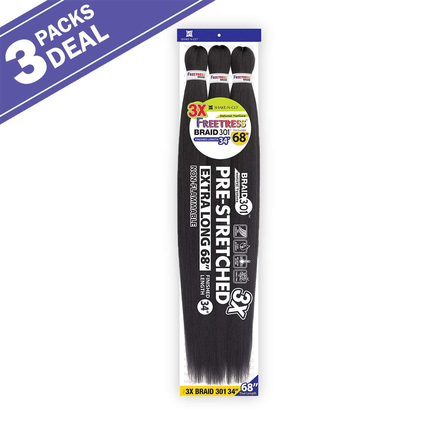 Freetress Braids Natural Texture Braids 3X Pre-Stretched Braid 301 34 Inches (3-Pack, 2)