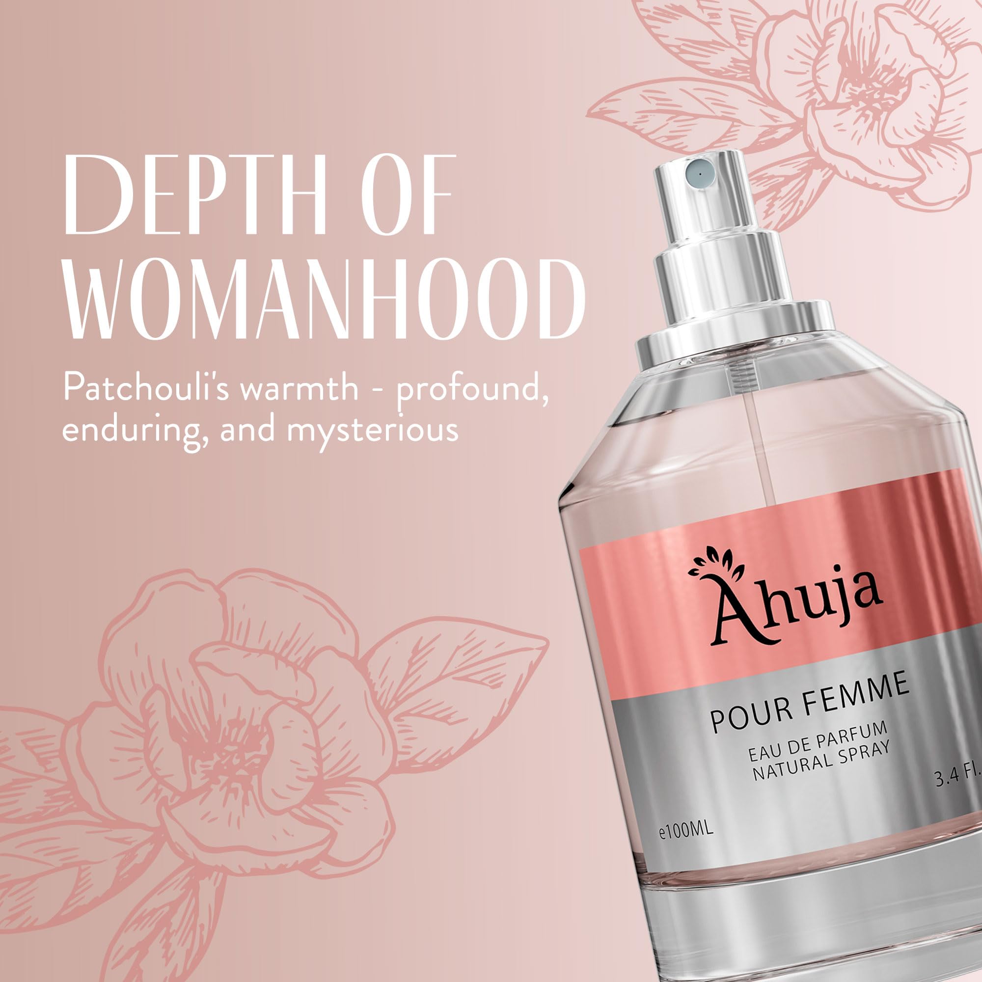 AHUJA Pour Femme Eau De Parfum 3.4oz - EDP Perfume for Women, Mom Perfume, Spray for Her Perfume, Great Gift Luxury Scent for He