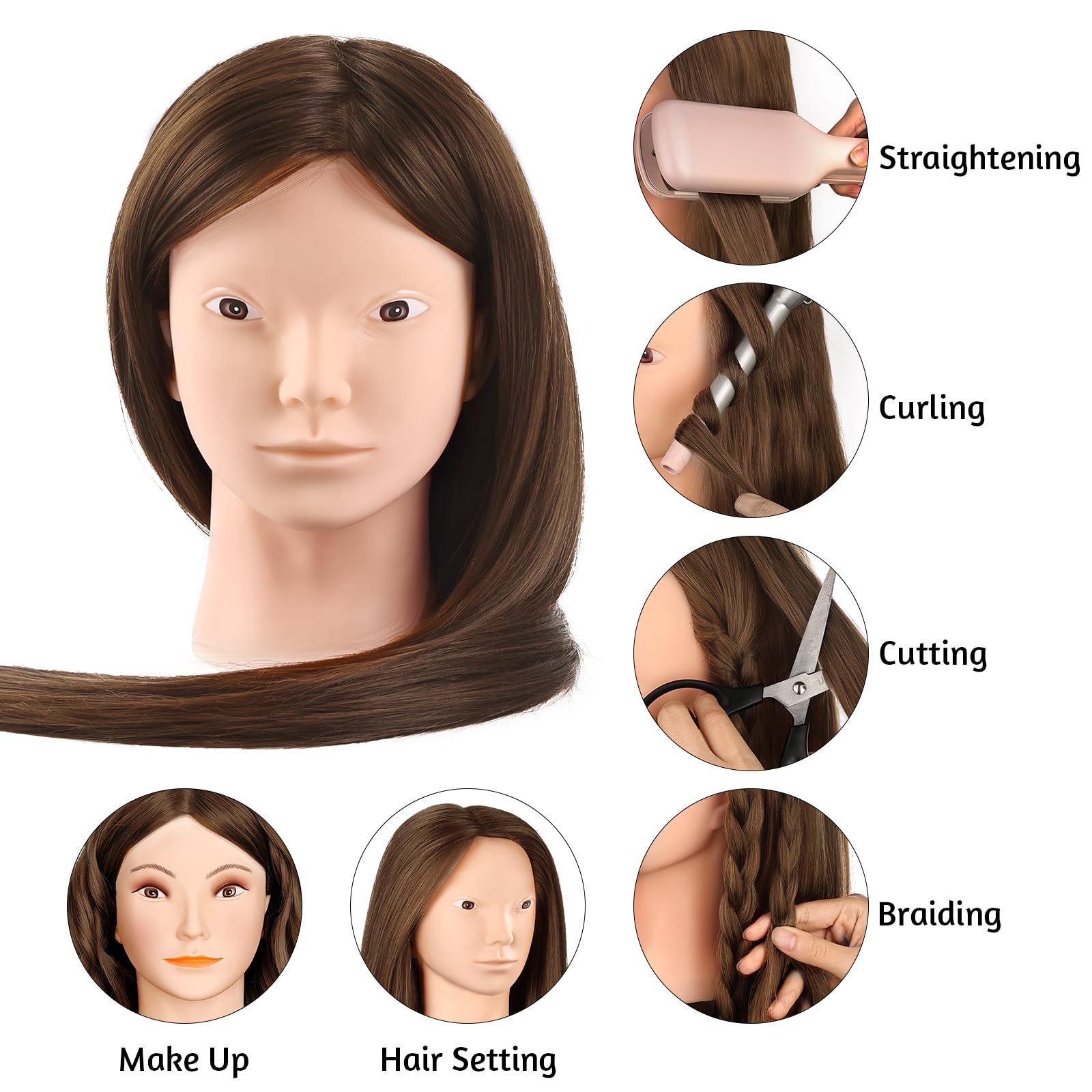 Mysweety Mannequin Head With Human Hair, 80% Real Hair 26'' Makeup Hairdressing Practice Training Head, Cosmetology Manikin Doll