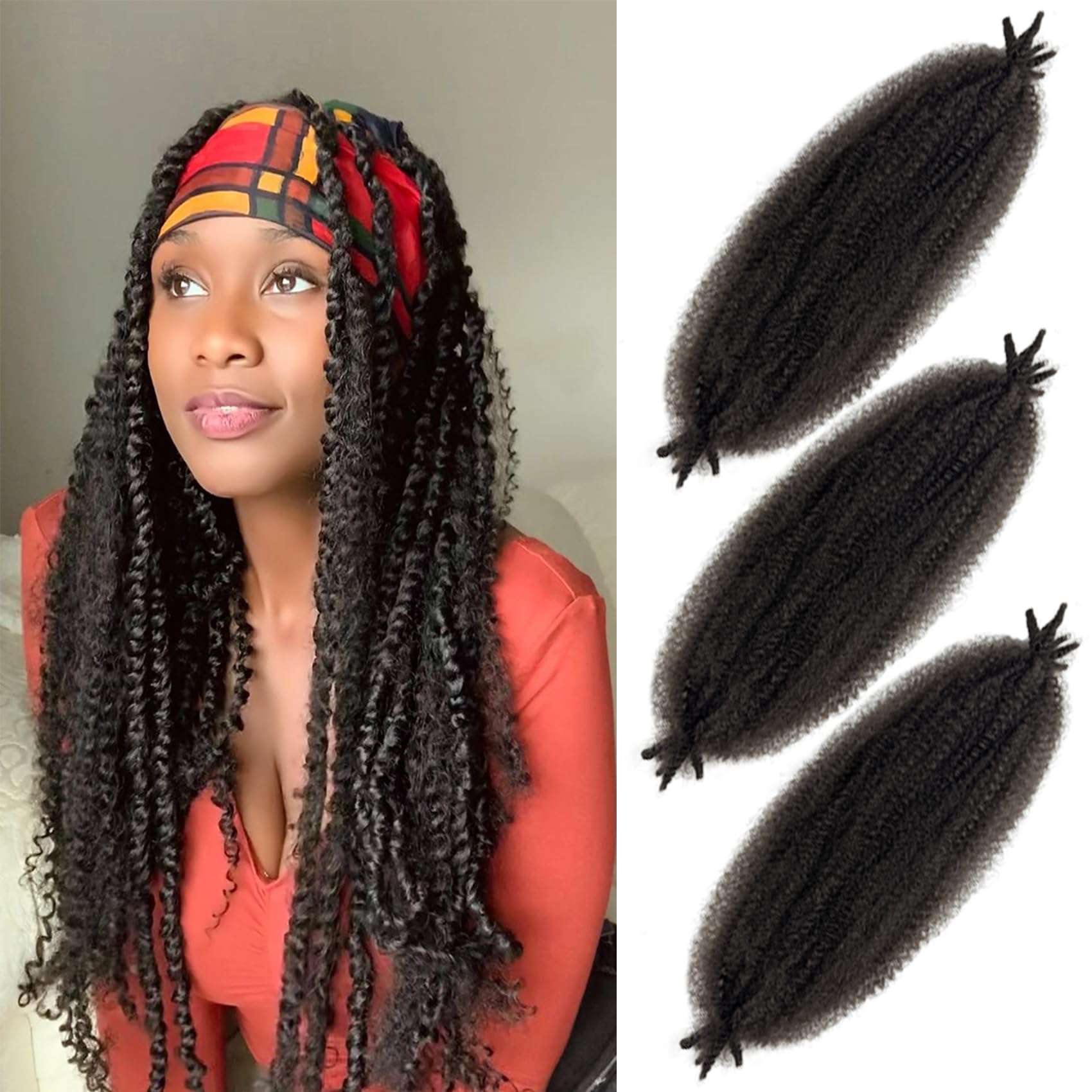 18 Inch Wrapping Hair for Soft Locs, Cuban Twist Hair 3 Packs Pre-Separated Springy Afro Twist Hair Extension for Women Kids, Ki
