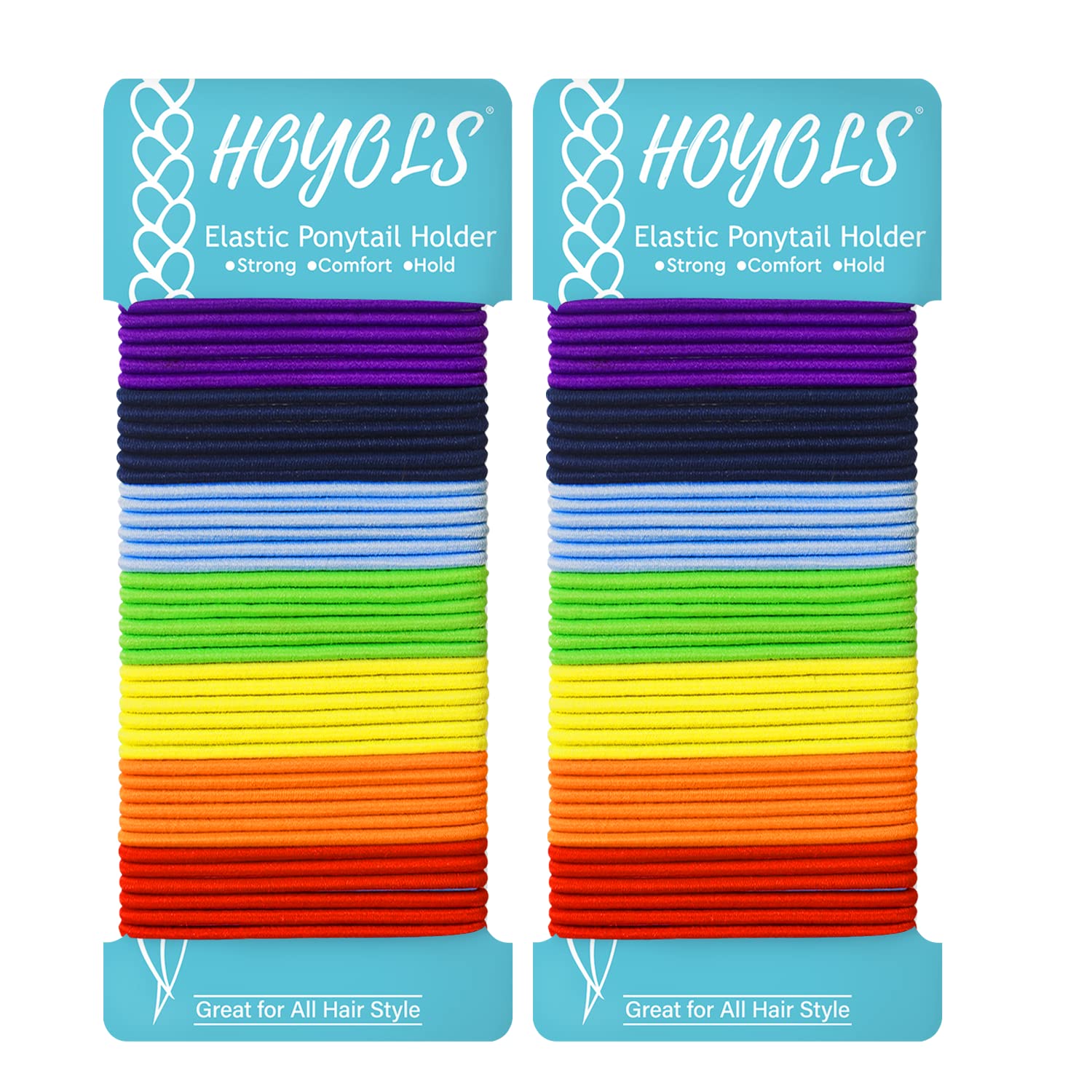 HOYOLS Hair Elastics Bands, No Metal Chakra Color Hair Ties Colored Ponytail Holder No Snag for Girls Women Thick Hair 2mm - 7 C