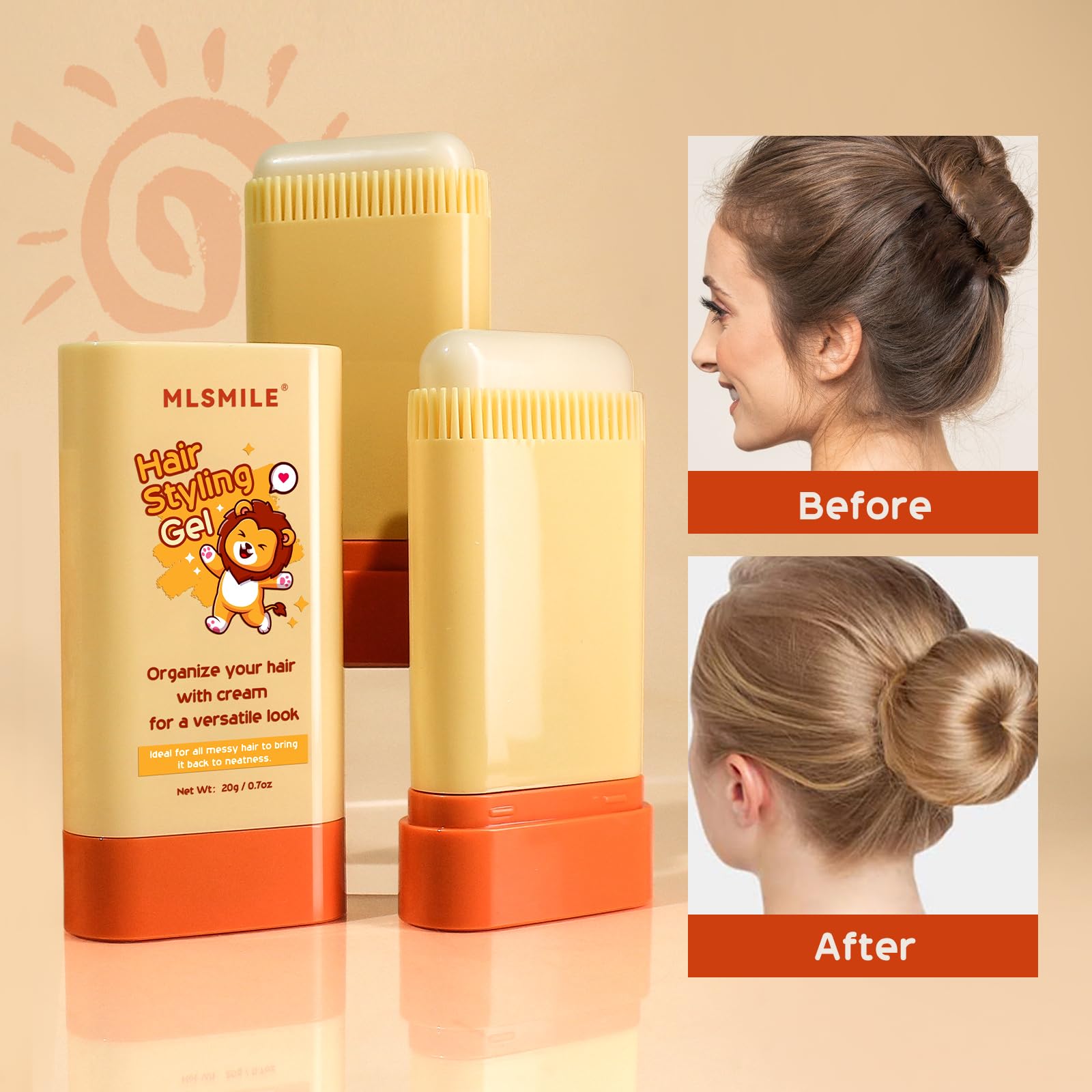 Mlsmile Hair Wax Stick For Baby Styling, 2-In-1 Design With Built-In Comb, Slick,For Kids Waxes, Moisturizing, Non-Greasy, Easy