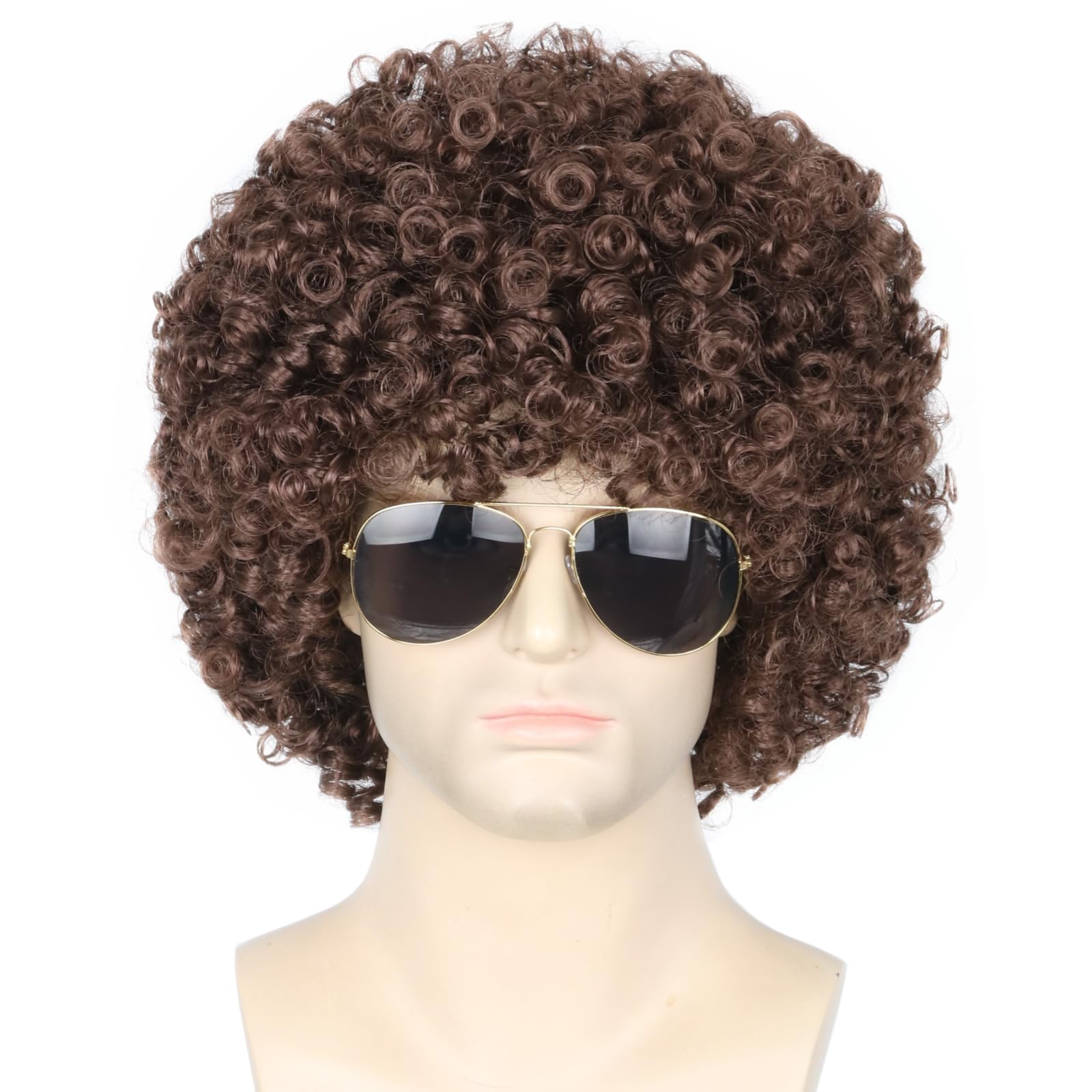 Topcosplay Men and Women Afro Wigs Brown Disco Hippie Wig Short Halloween Costume Wigs