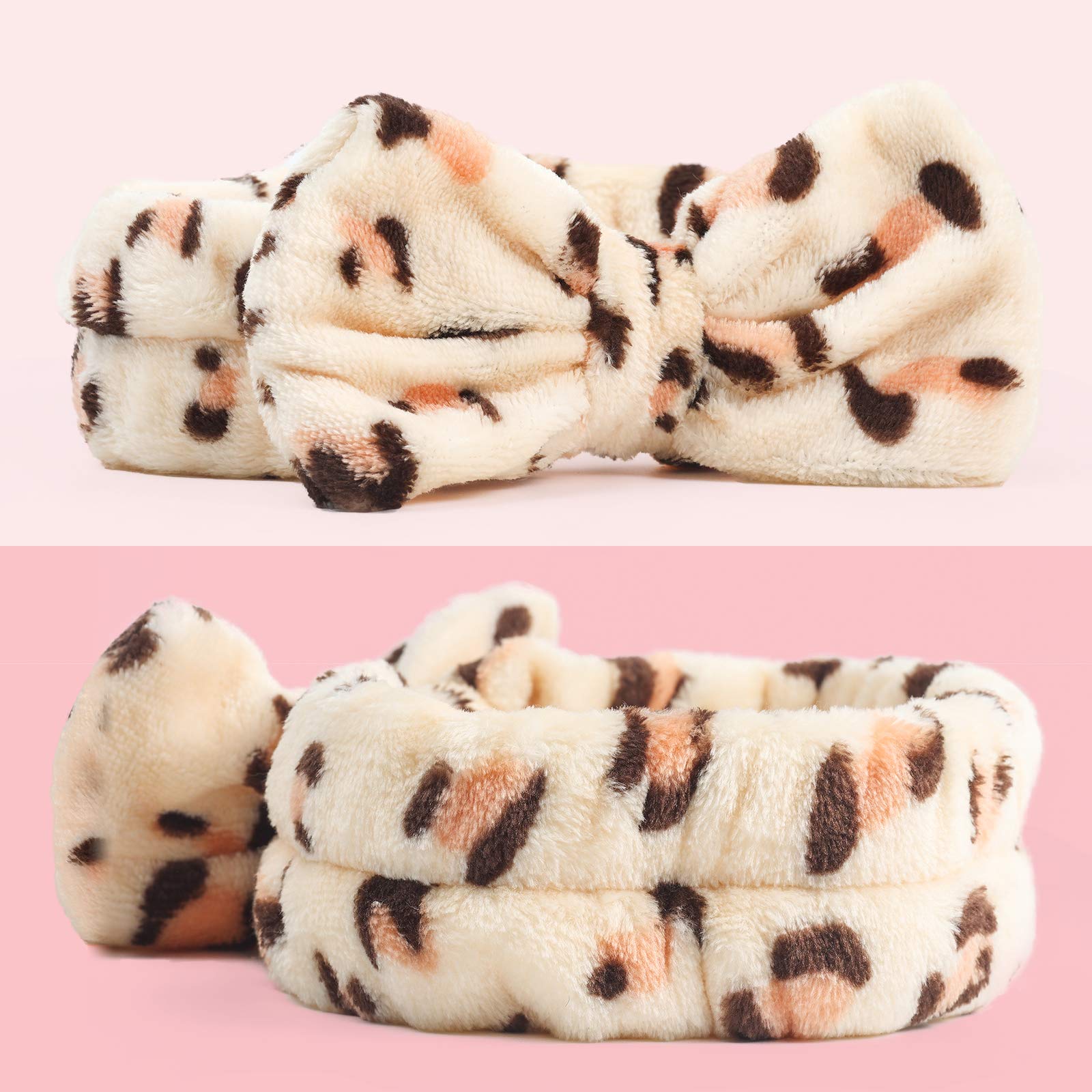 3 Otters Spa Headband, 8 Pack Spa Headband For Washing Face Bow Hair Band Fluffy Makeup Headbands, Soft Coral Fleece Head Wraps