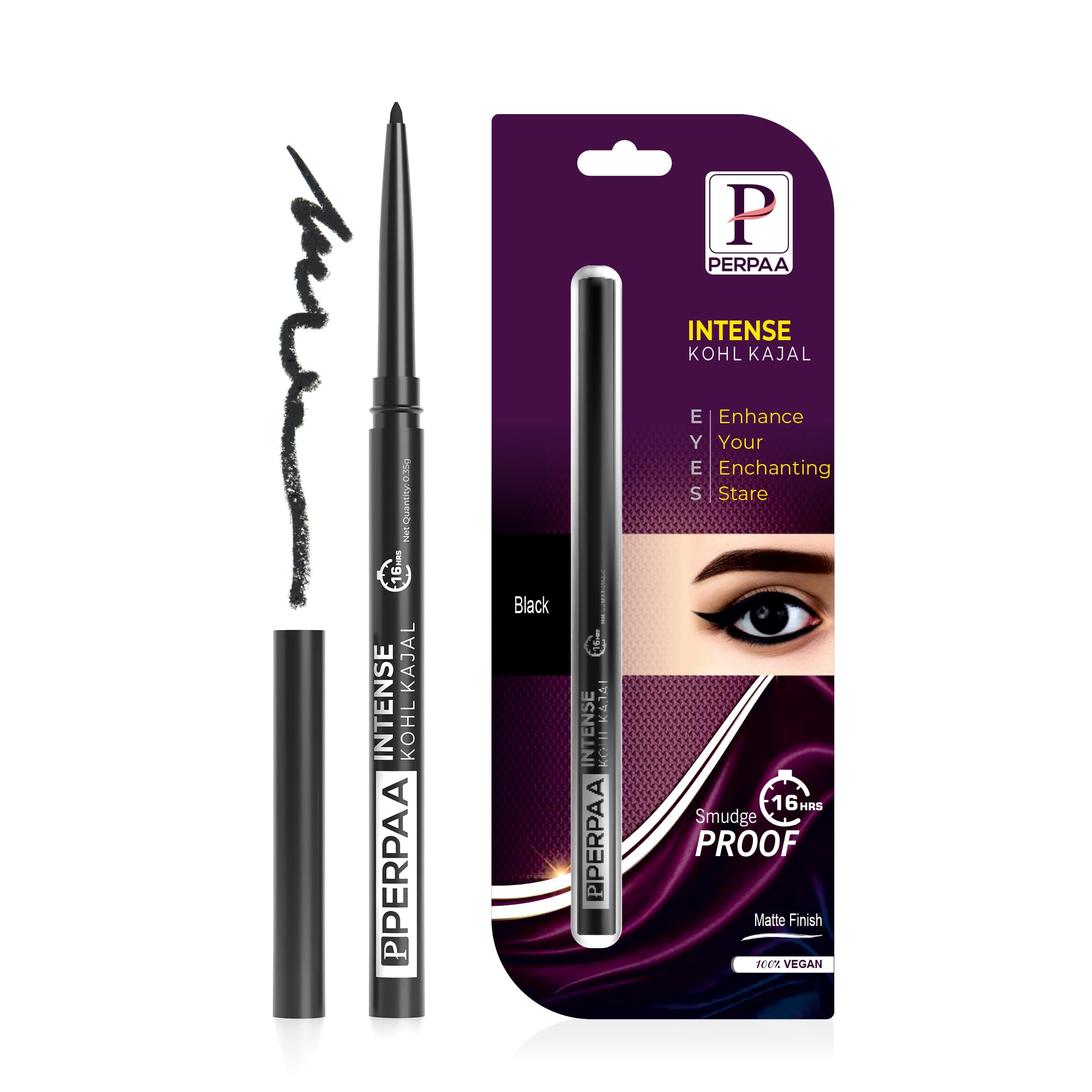 Perpaa Waterproof Intense Kohl Kajal | SmudgeProof Eye Pencil With Matte Finish | LongLasting, ParabenFree Formula | 16H Stay