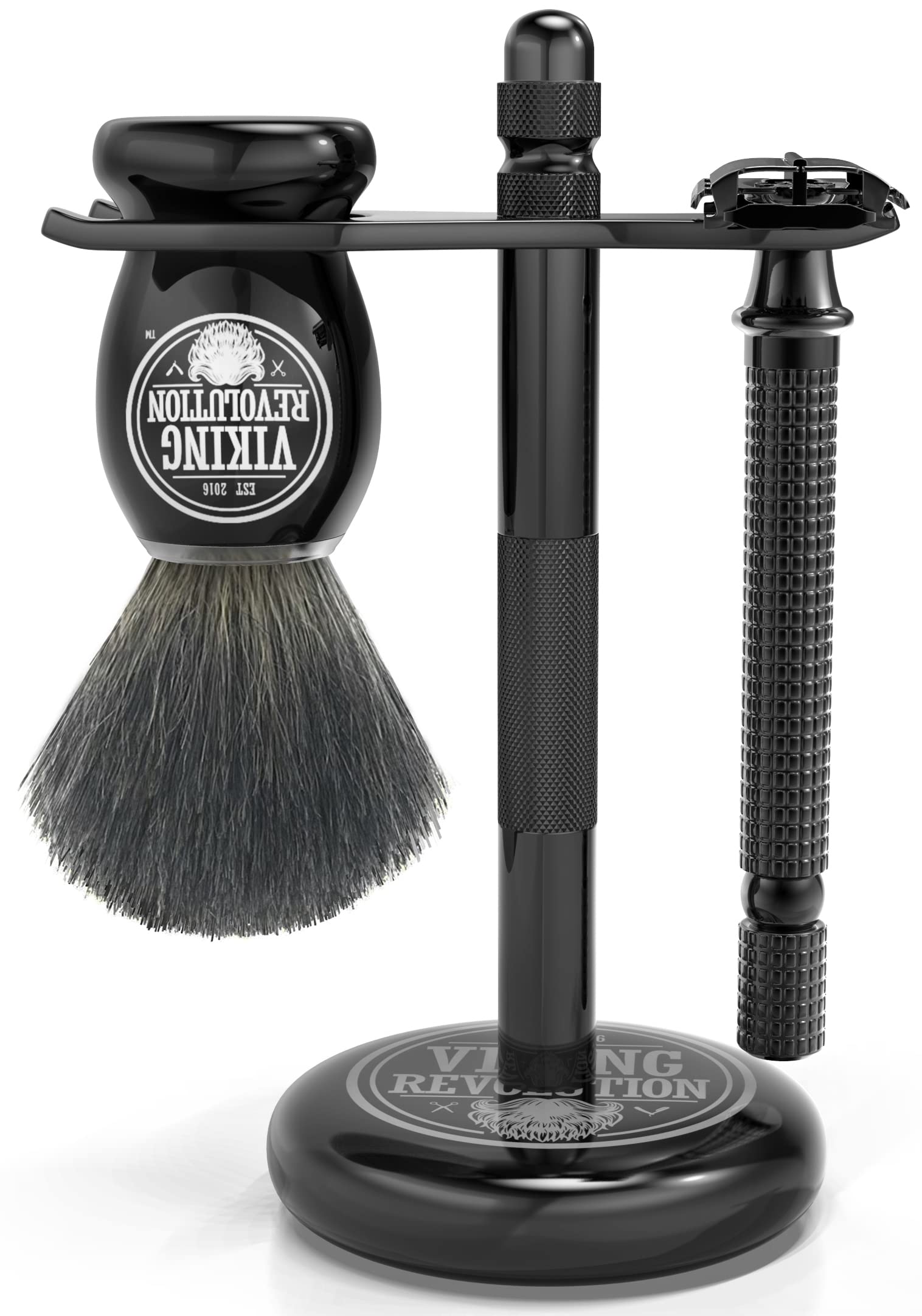 Viking Revolution Black Safety Razor Stand - Razor Holder And Shaving Brush Stand To Prolong The Life Of Your Razor - Weighted B