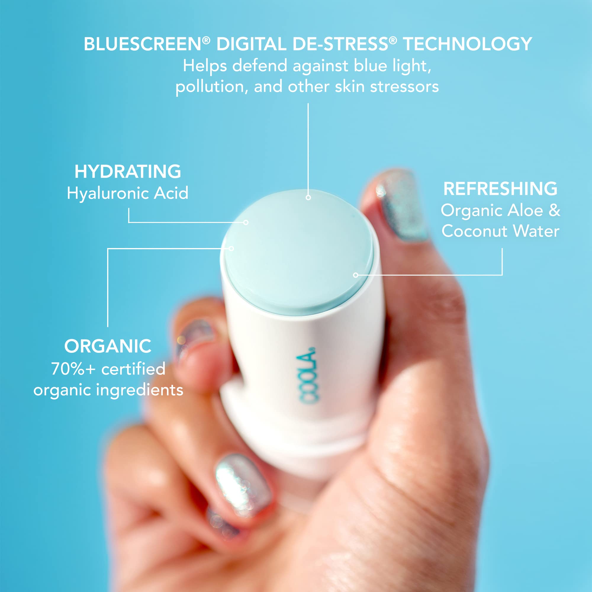 Coola Organic Refreshing Water Stick Face Moisturizer With Spf 50, Dermatologist Tested Face Sunscreen With Plant-Derived Bluesc