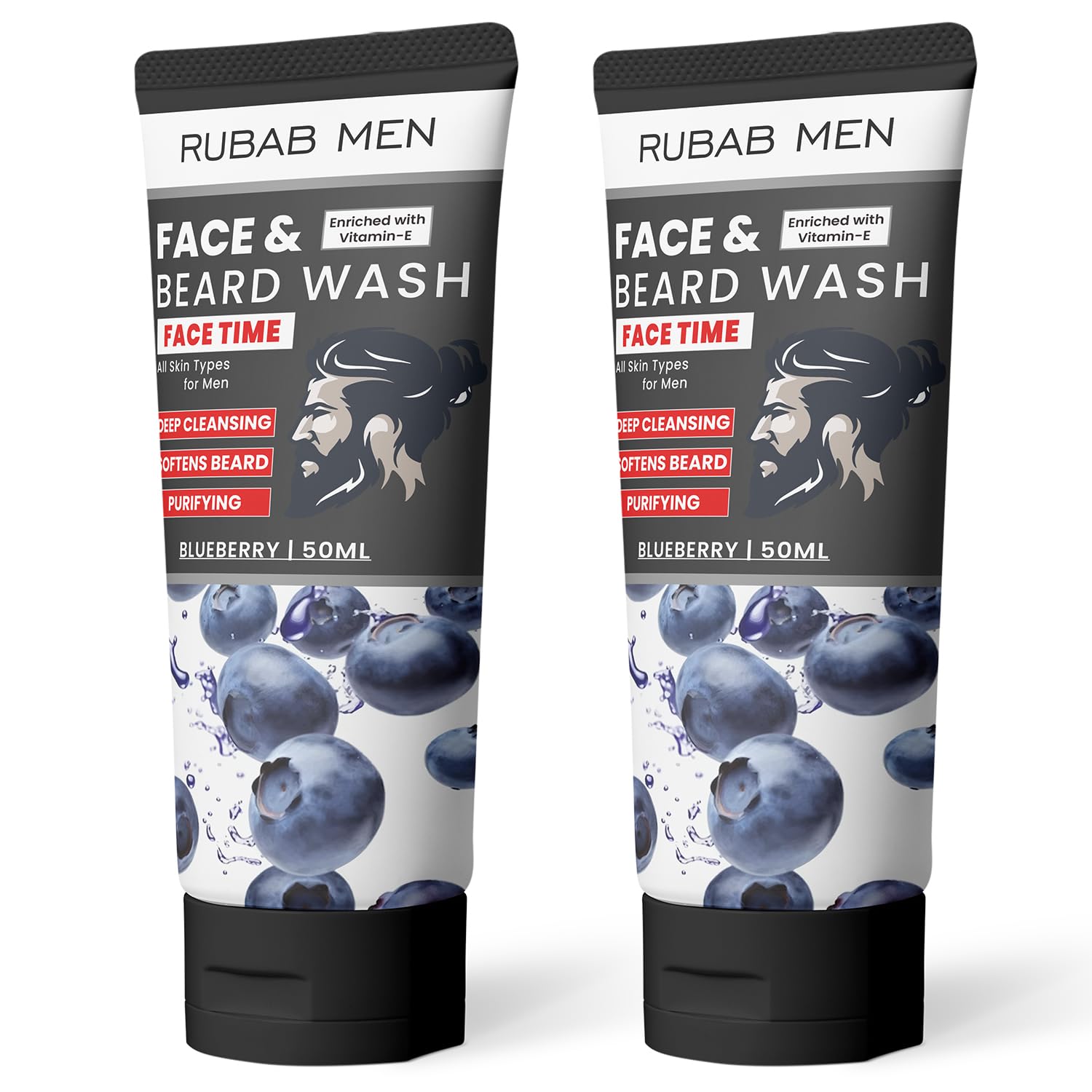 Rubab Men Face & Beard Wash For Men (Pack Of 2, 100Ml) | Deep Cleansing Face & Beard Cleanser With Niacinamide & Hyaluronic Acid