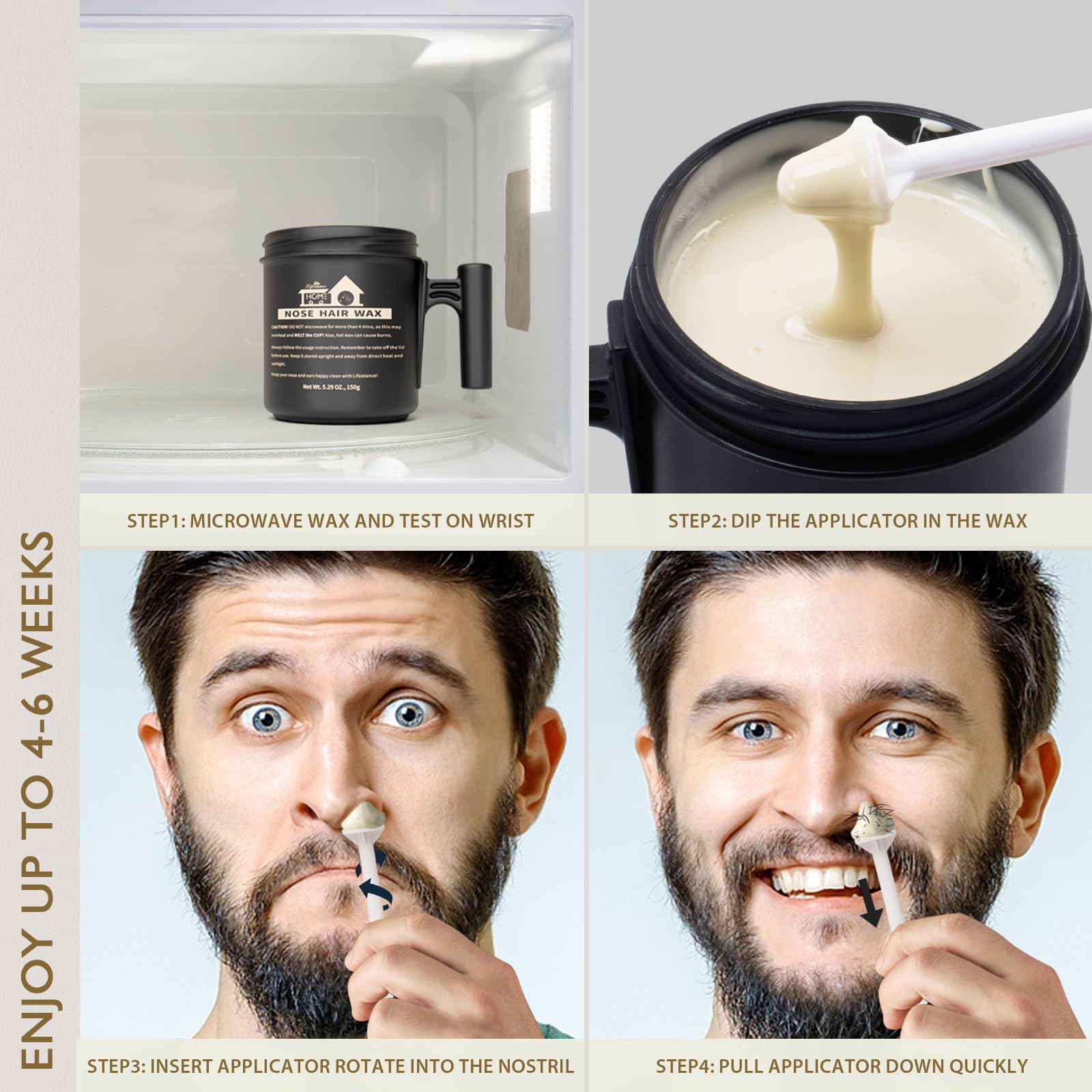Lifestance Nose Wax Kit Men | 150G Wax | Large Capacity Nose Hair Wax Kit With 40 Applicators, 25-30 Uses | Nose Wax Kit For Wom