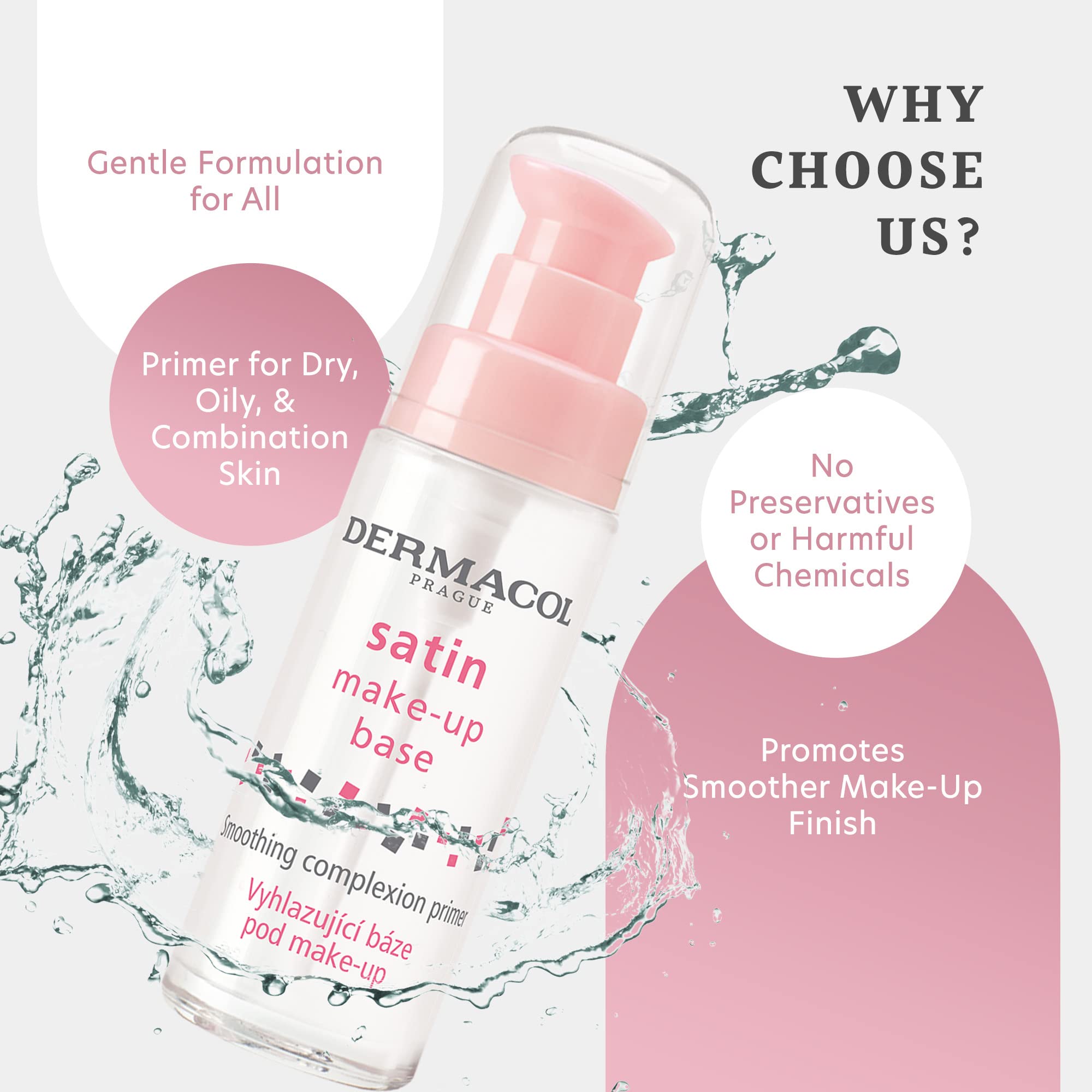 Dermacol - Satin Makeup Base, Matte Face Primer for Wrinkles and Pores, Transparent Makeup Primer for Oily Skin & Dry and Combin