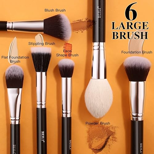 Beili Makeup Brushes 20Pcs Makeup Brush Set Natural Goat Hair Premium Synthetic Kabuki Foundation Face Powder Fan Contour Concea