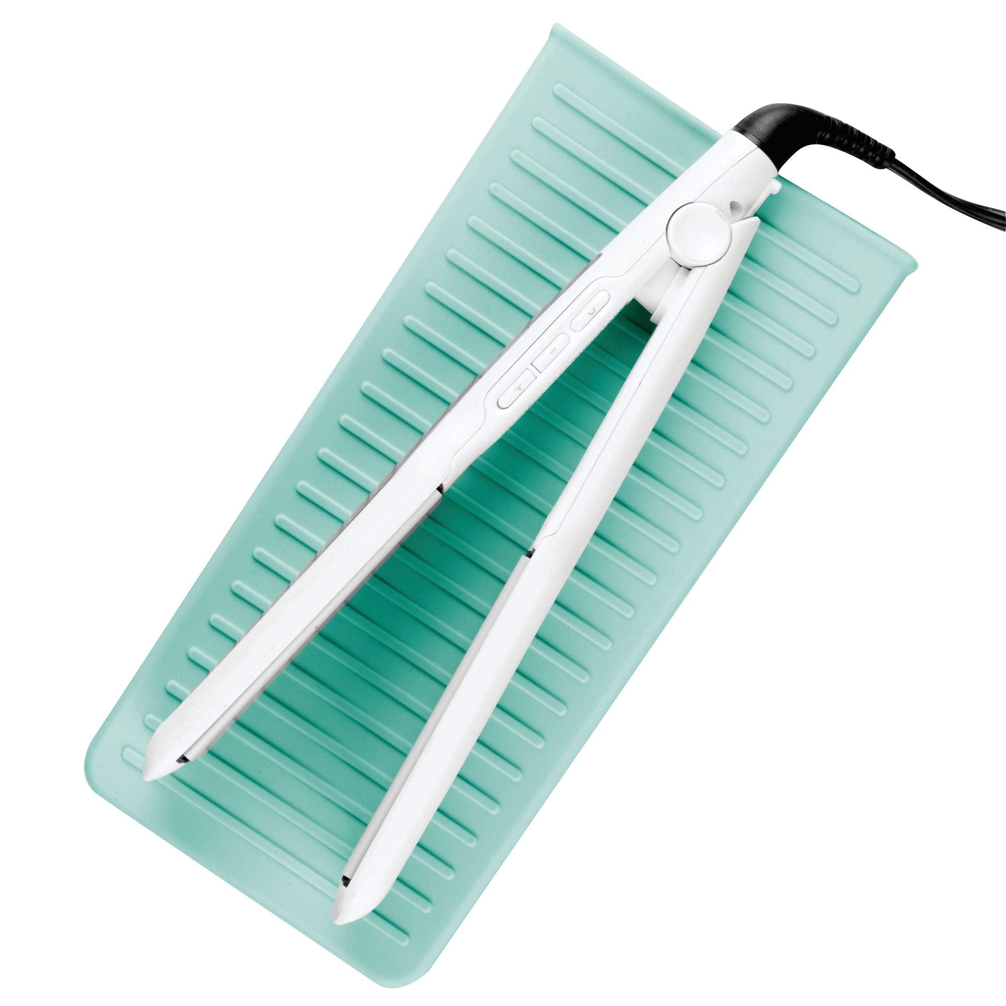 iDesign Silicone Heat-Resistant Hair Styling Tools Storage and Travel Pouch for Curling Irons, Straighteners, Wands - Aqua