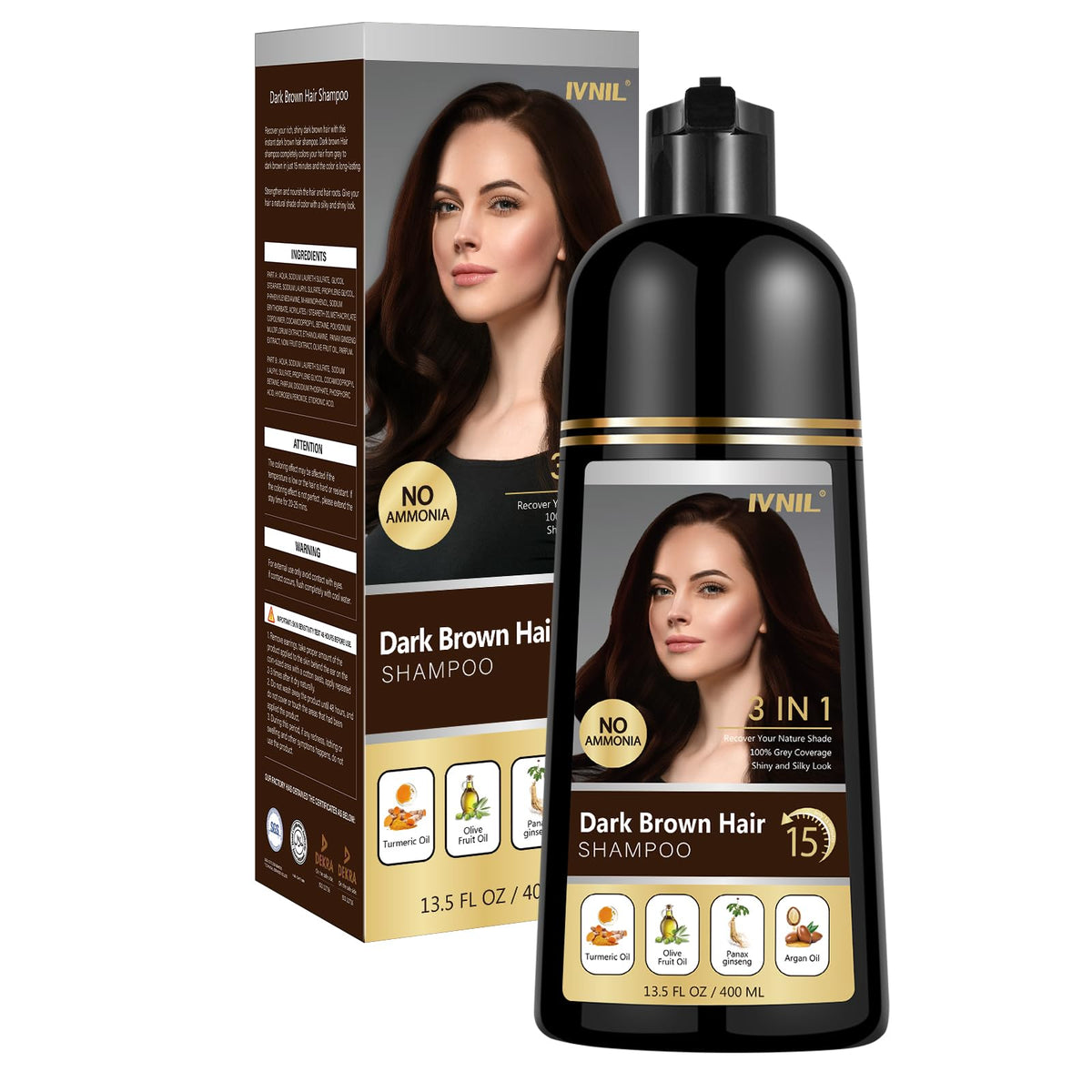 Ivnil Dark Brown Hair Dye Shampoo for Gray Hair Coverage Herbal Hair Color Shampoo 3 in 1 Permanent Shampoo Para Canas Champu Co