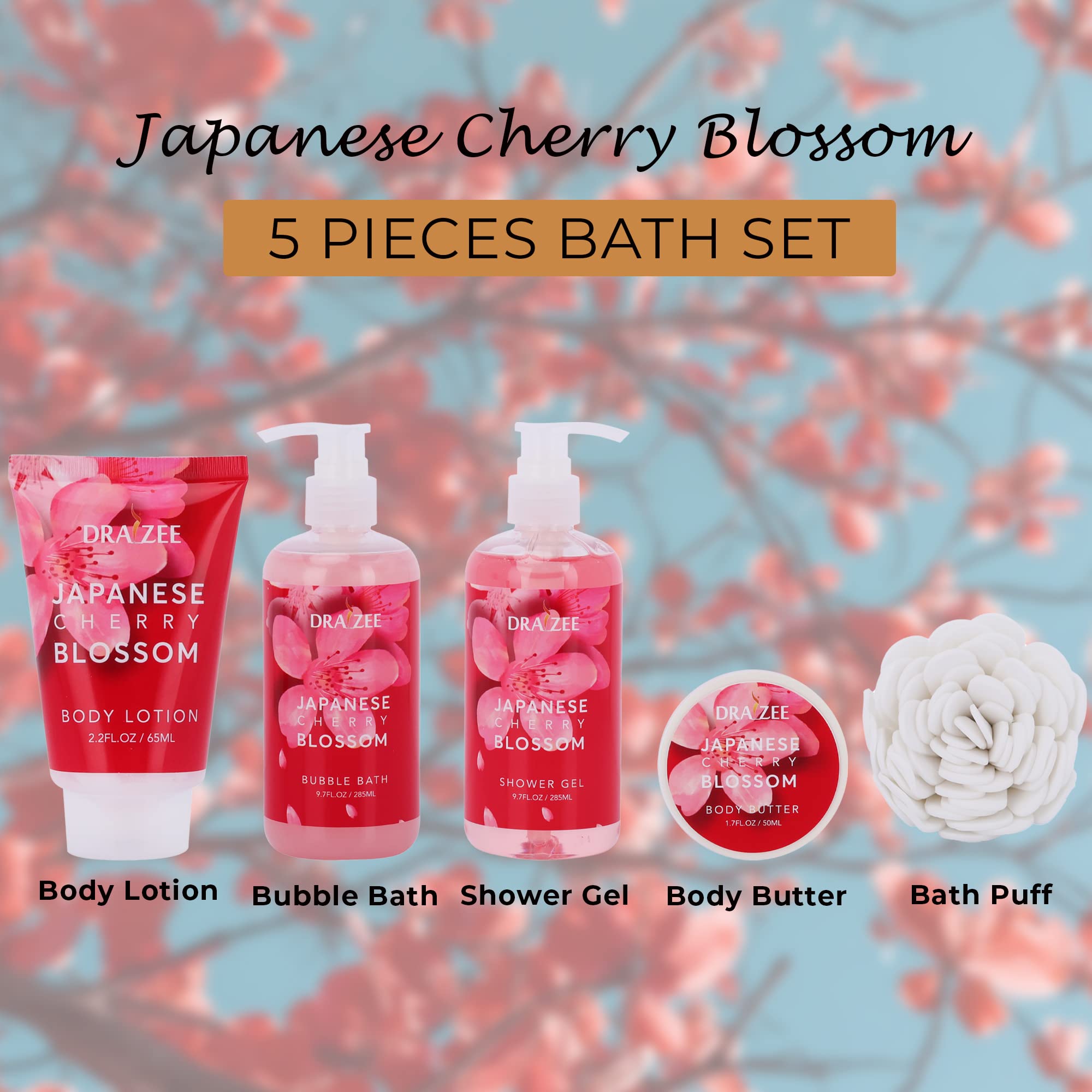 Spa Gift For Women - 5 Pcs Luxury Heel Shoe Spa Basket For Women Cherry Blossom Home Relaxation Set W/ Body Lotion & Butter, Sho