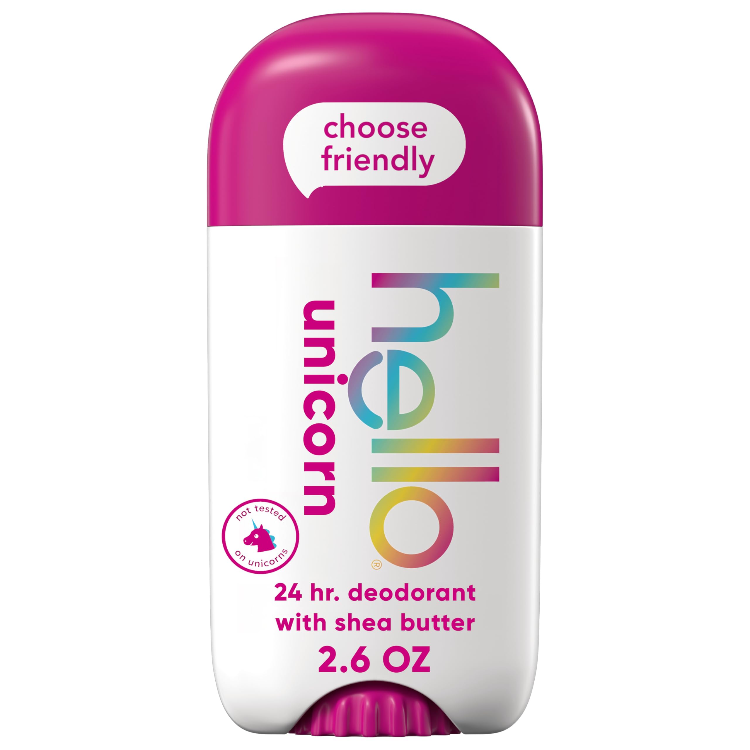 hello Unicorn Deodorant, 24 Hour Odor Protection, No Aluminum + No Baking Soda, Vegan & Parabens Free, 2.6 Oz
