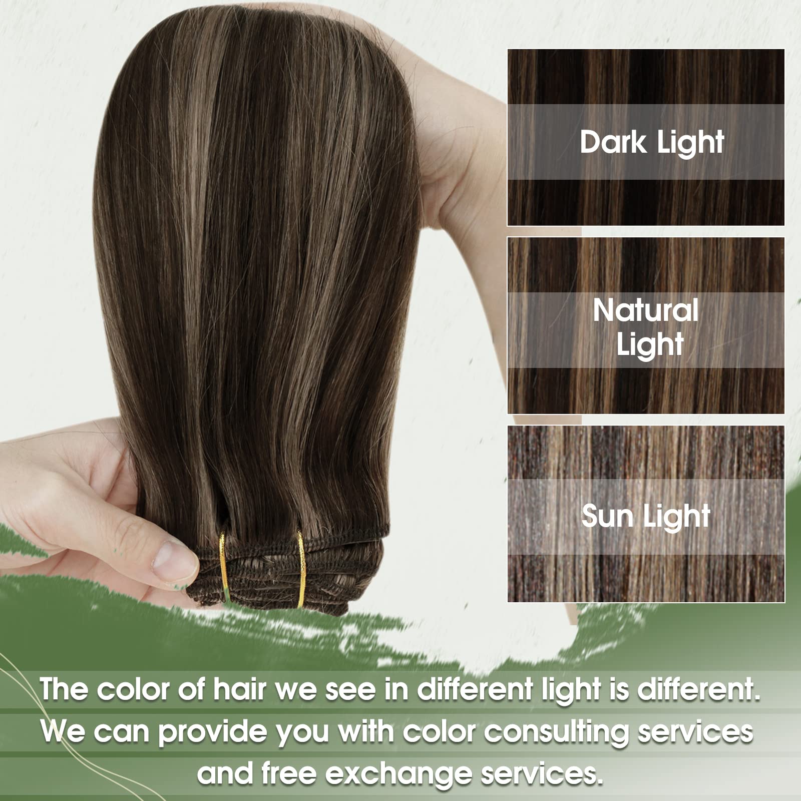 Hetto Clip in Real Human Hair Extensions Highlighted Brown Hair Clip in Hair Extensions 18 Inch Clip in Straight Real Human Hair