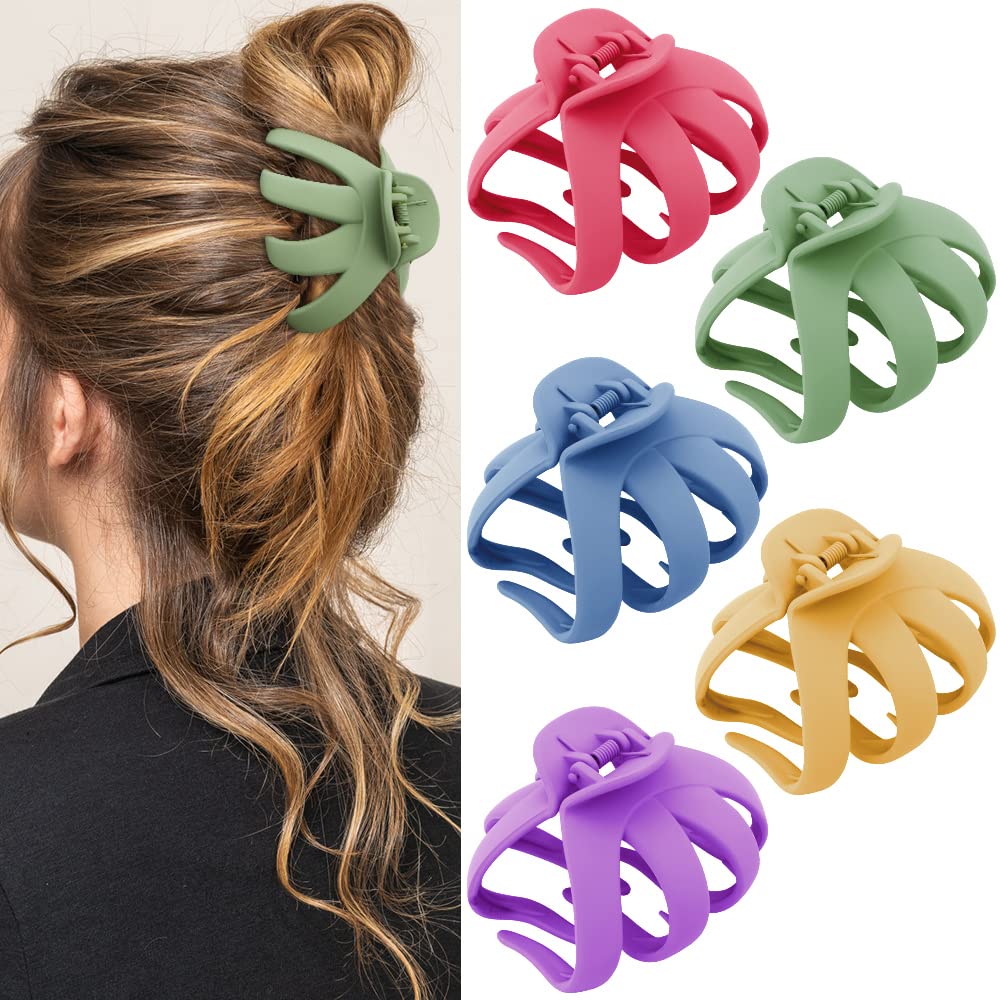 ATODEN Extra Large Claw Clips for Thick Hair - 5Pcs Jumbo Octopus Hair Clips, 3.15'' Big Hair Claws for Women and Girls, Assorte