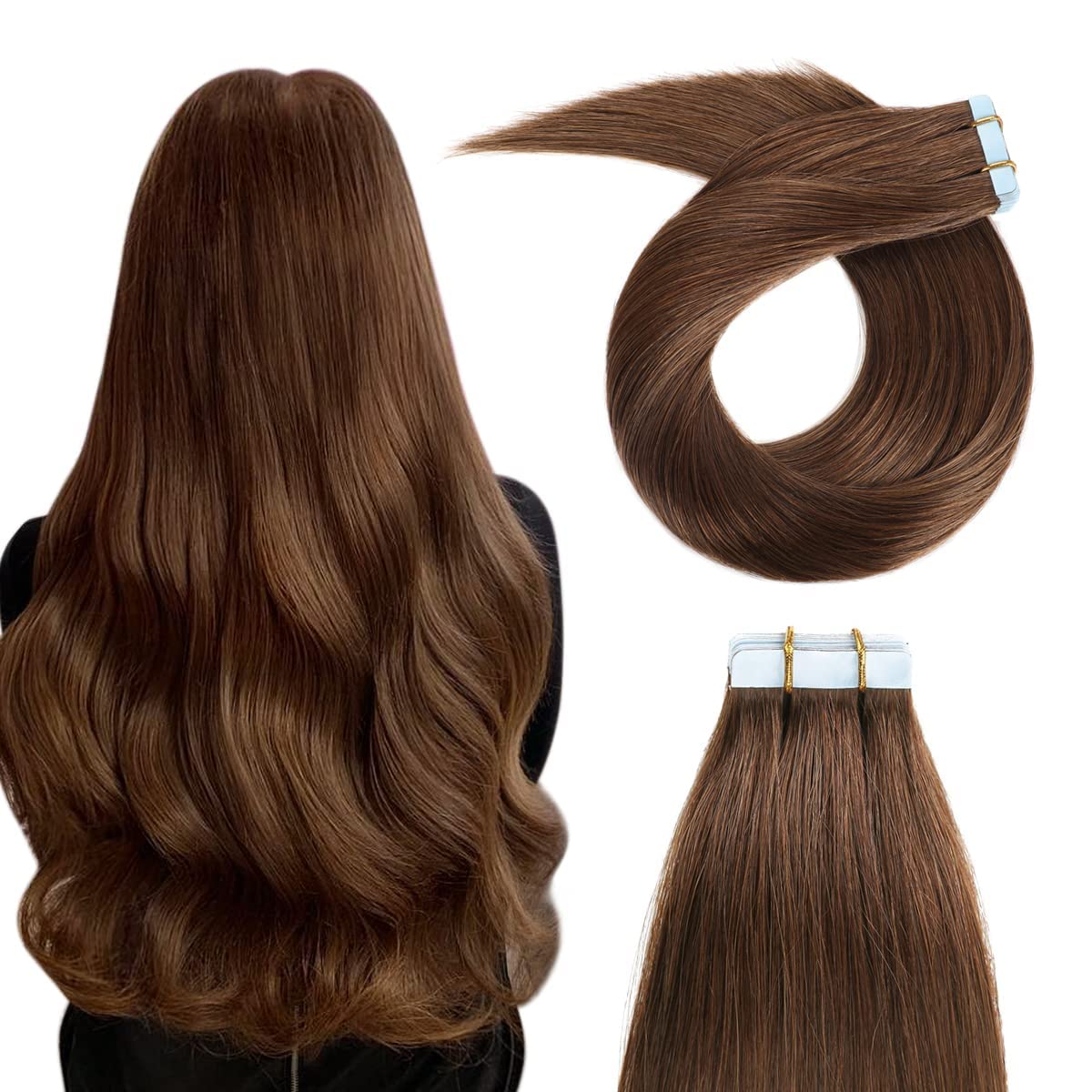 Yilite Tape In Human Hair Extensions #4 Medium Brown 26 Inches 20Pcs 60G Straight Tape In Hair Extensions Human Hair(26 Inch #4