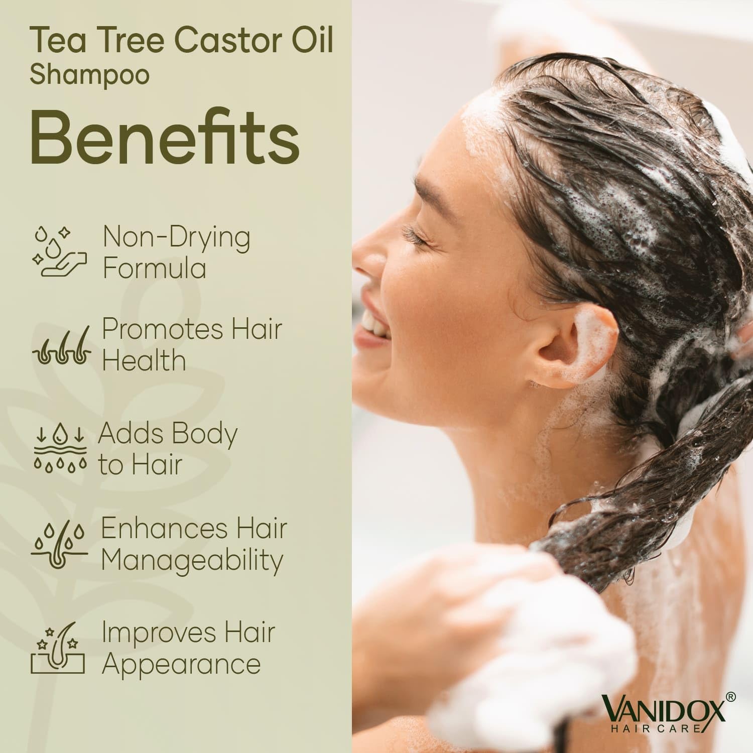 VANIDOX Tea Tree Shampoo with Castor Oil and 100% Pure Tea Tree Oil for Itchy and Dry Scalp - Sulfate and Paraben Free, Tea Tree