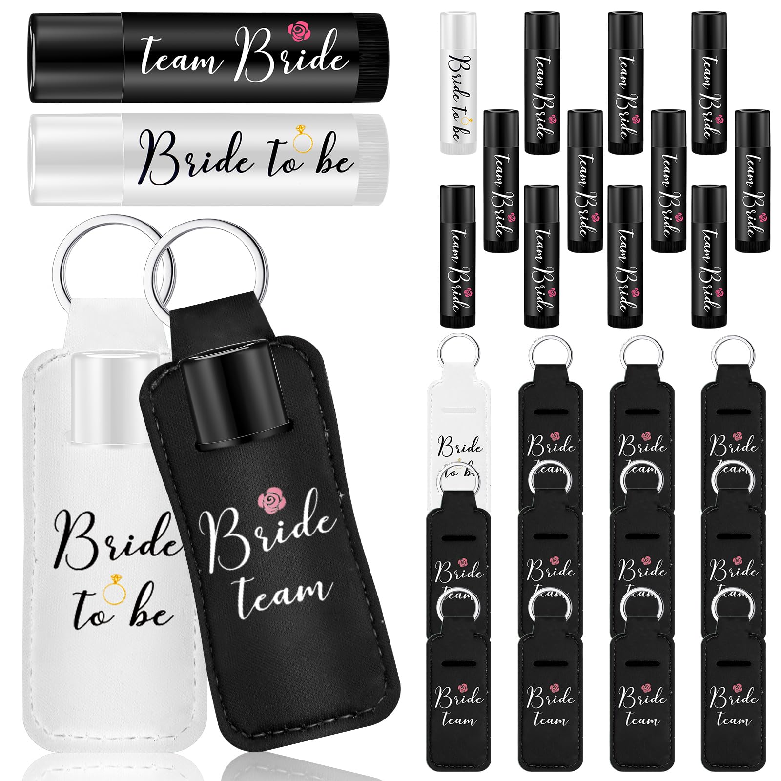 Dansib 24 Pcs/12 Set Black and White Bride and Bridesmaid Lip Balm Gifts Keychains Bulk 11 Pack Bridesmaid Themed 1 Pc Bride The