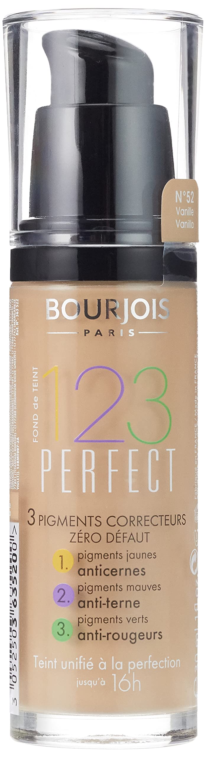 Bourjois Fond de Teint 123 Perfect Foundation for Women, 52 Vanille, 1 Ounce