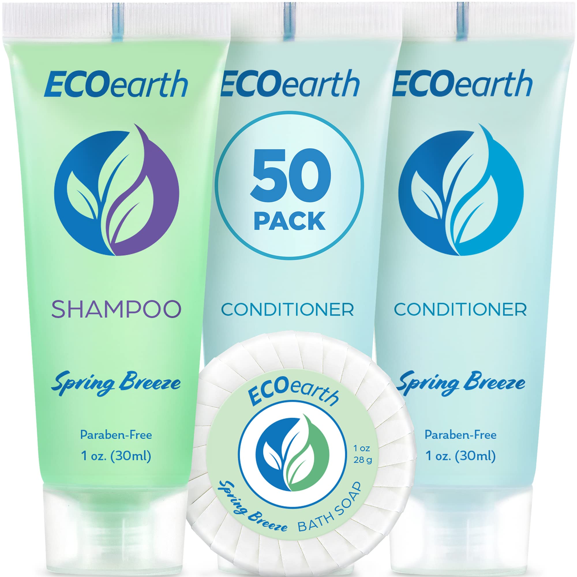 Ecoearth Soap, Shampoo And Conditioner Set (1 Oz Each, 150 Pieces, Spring Breeze), Hotel Travel Size Body Soaps Kit, Delight Gue