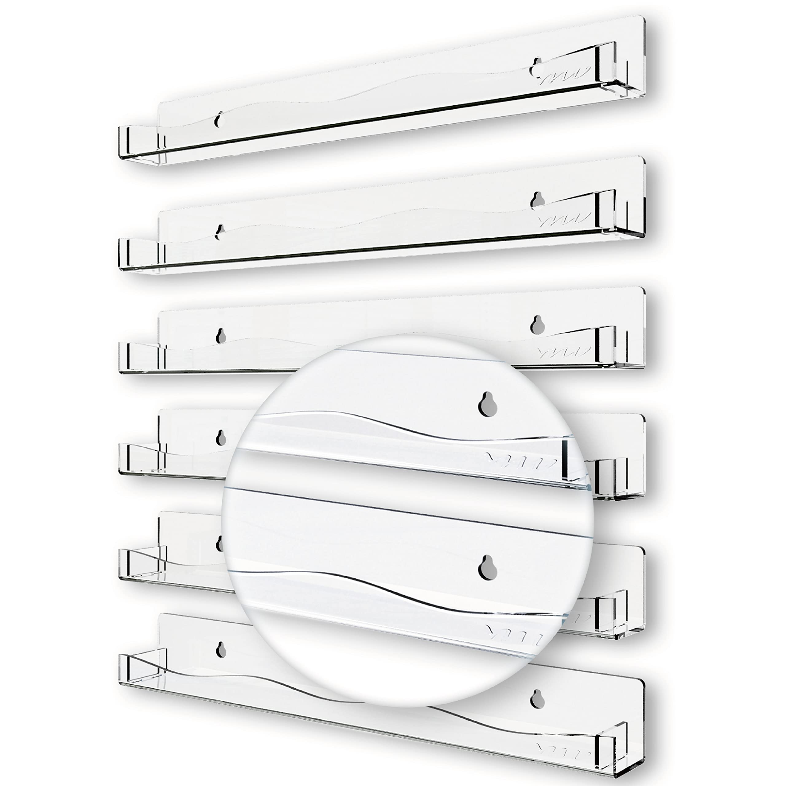 YMVV Clear Acrylic Nail Polish Rack Wall Mounted Shelf,6 Pack Organizer with Unique Wavy Lines,Nail Supplies for Techs,Great Dis